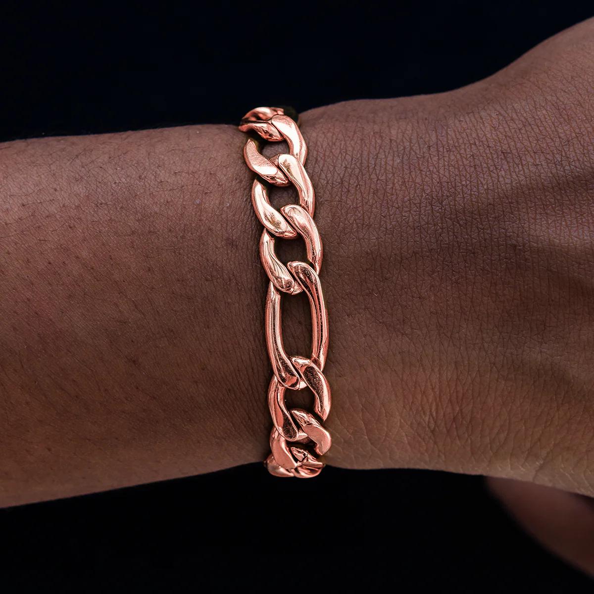 Figaro Chain Bracelet in Rose Gold- 9mm
