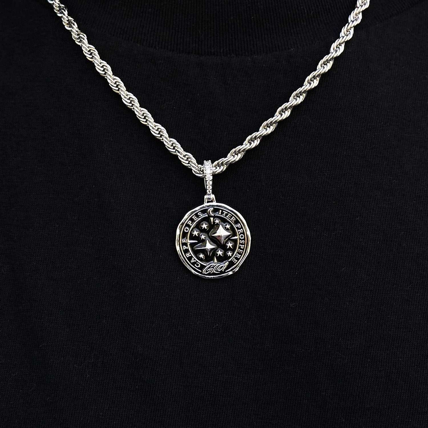 Black Compass Coin Pendant