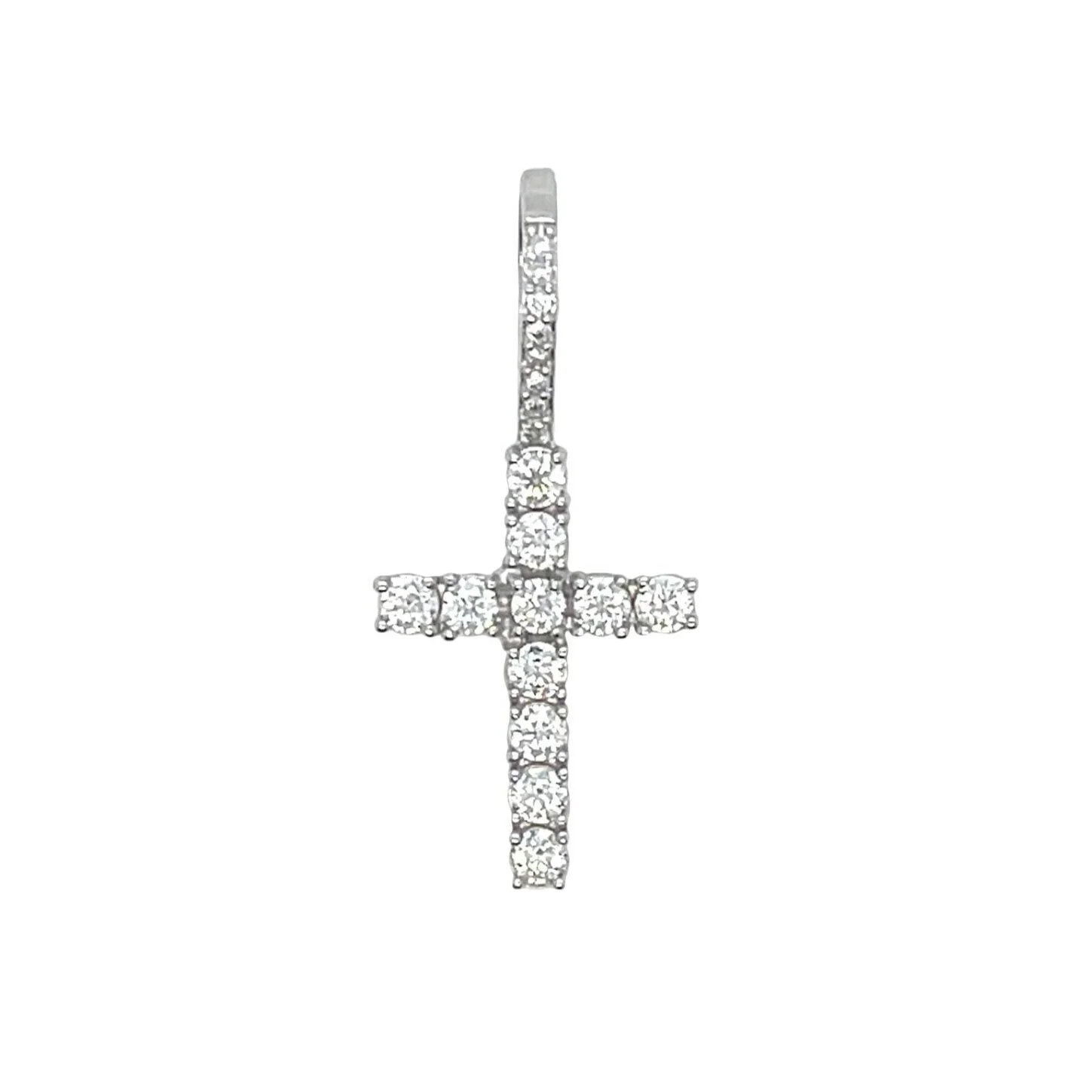 Men's Moissanite Diamond Cross Micro Pendant in White Gold Vermeil