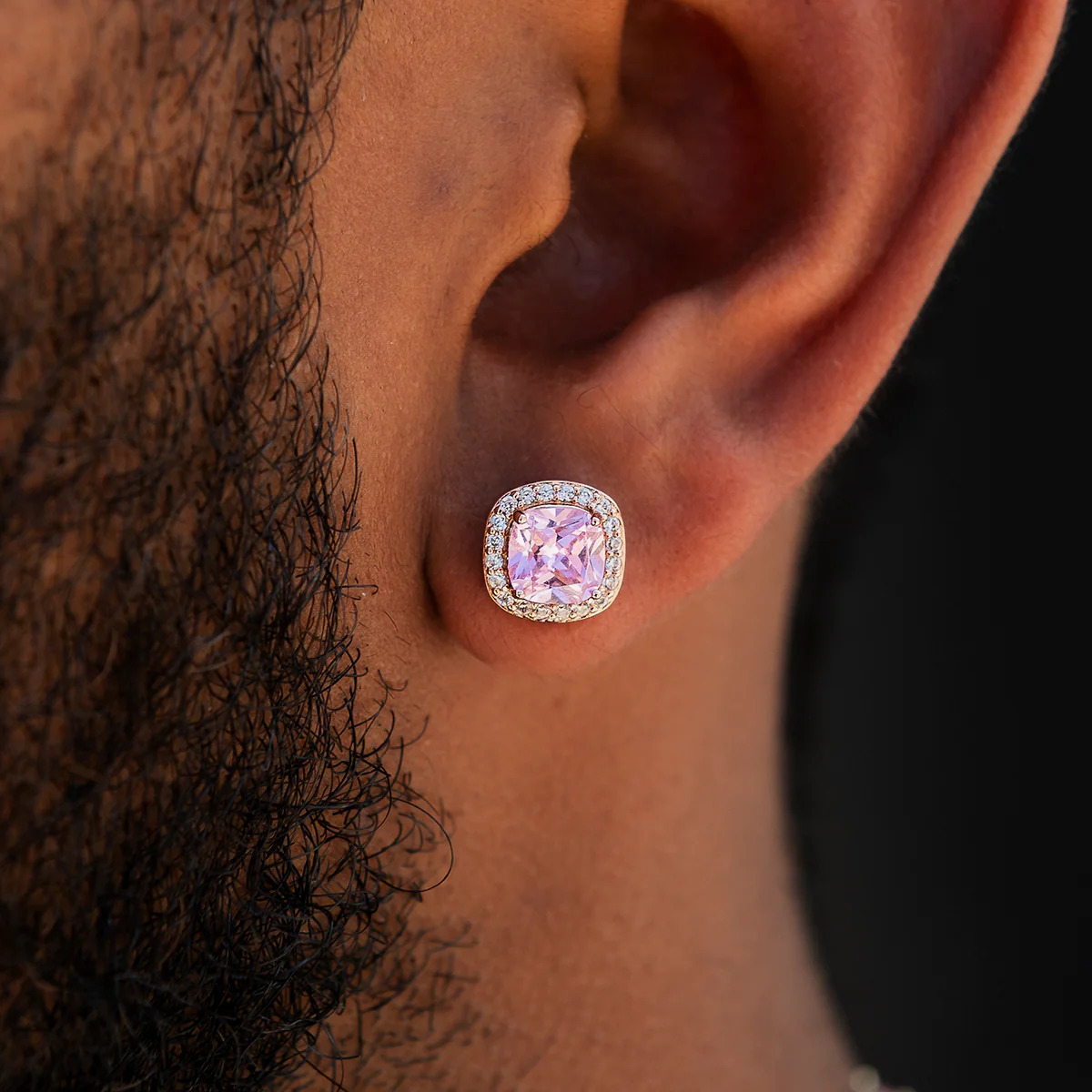 Pink Cushion Cut Stud Earrings in Rose Gold