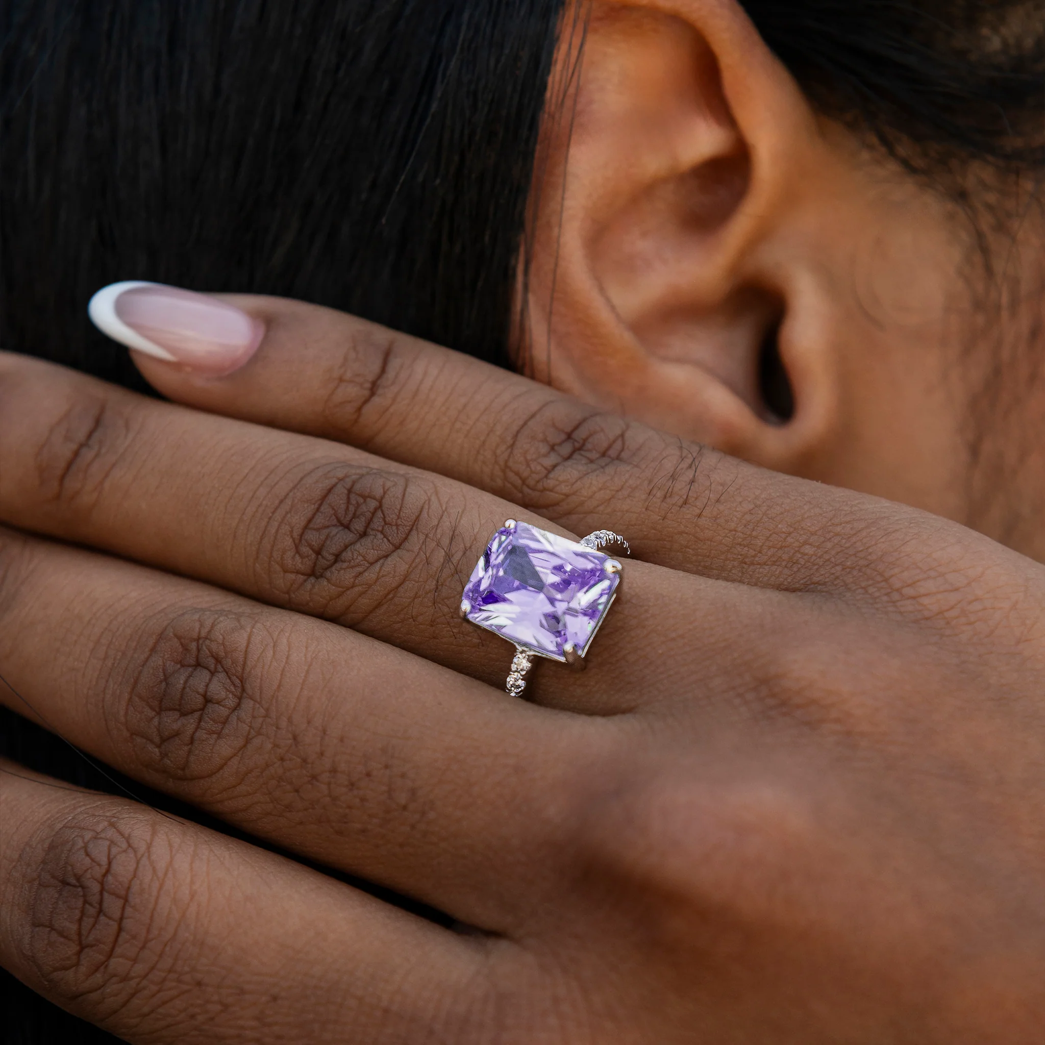 Purple Cocktail Ring in White Gold Vermeil