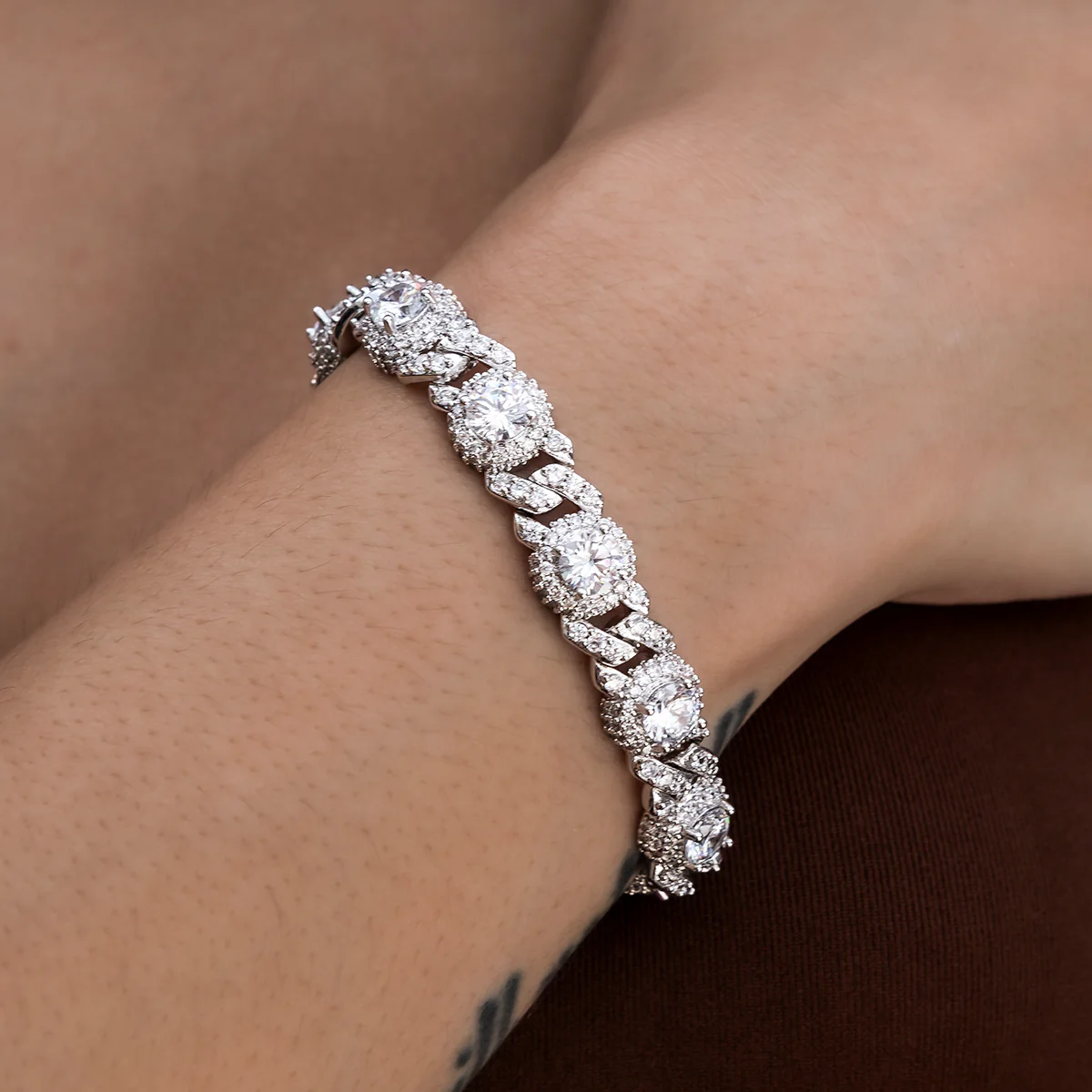 Iced Diamond Station Cuban Bracelet