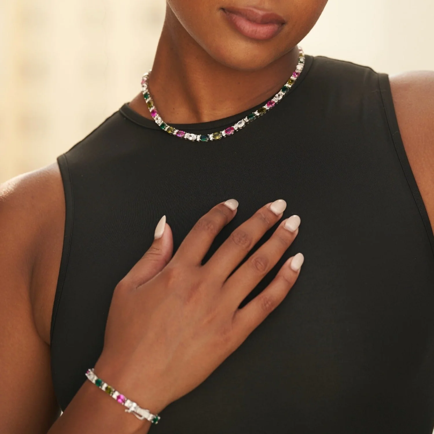 Multicolor Mixed Oval Cut Tennis Necklace + Bracelet Bundle- 5mm