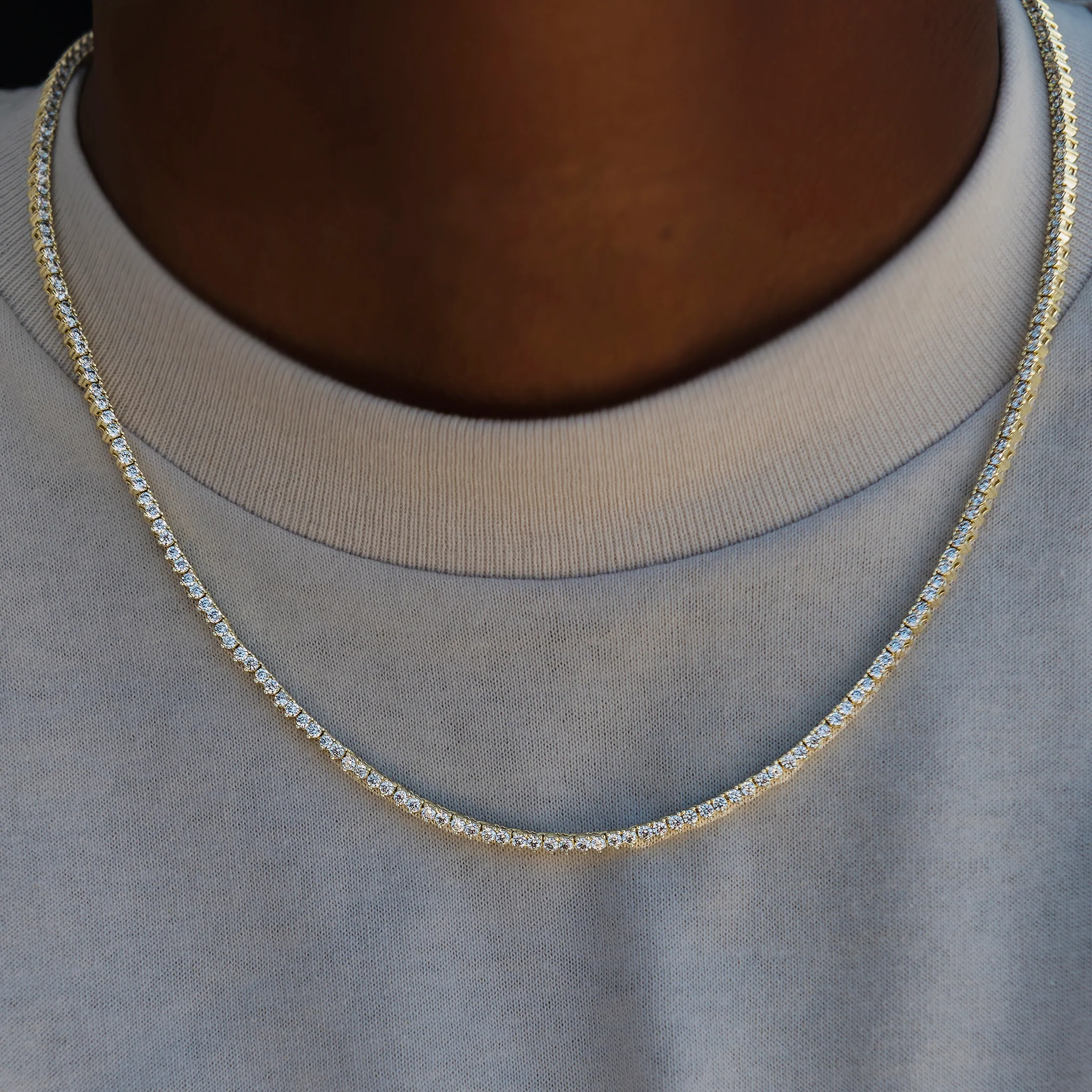 3 Prong Tennis Chain in Yellow Gold -2mm
