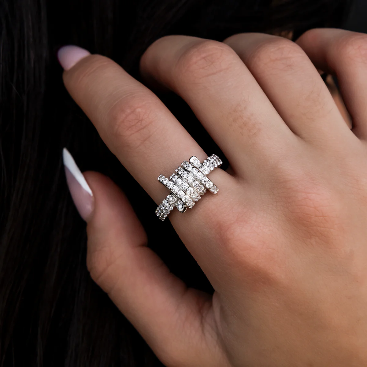 Iced Barbed Wire Ring in White Gold Vermeil