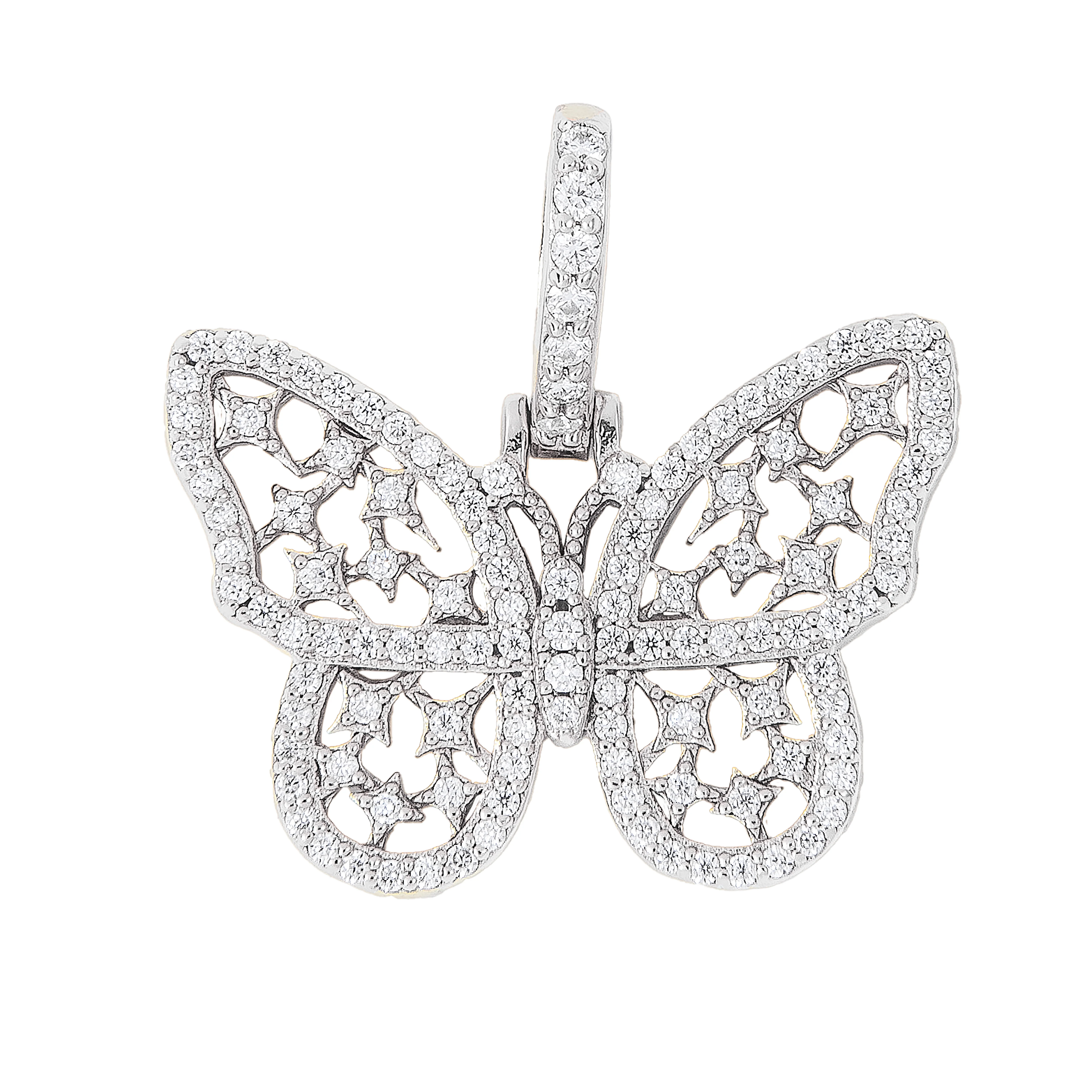 Women's Moissanite Small Butterfly Pendant in White Gold Vermeil