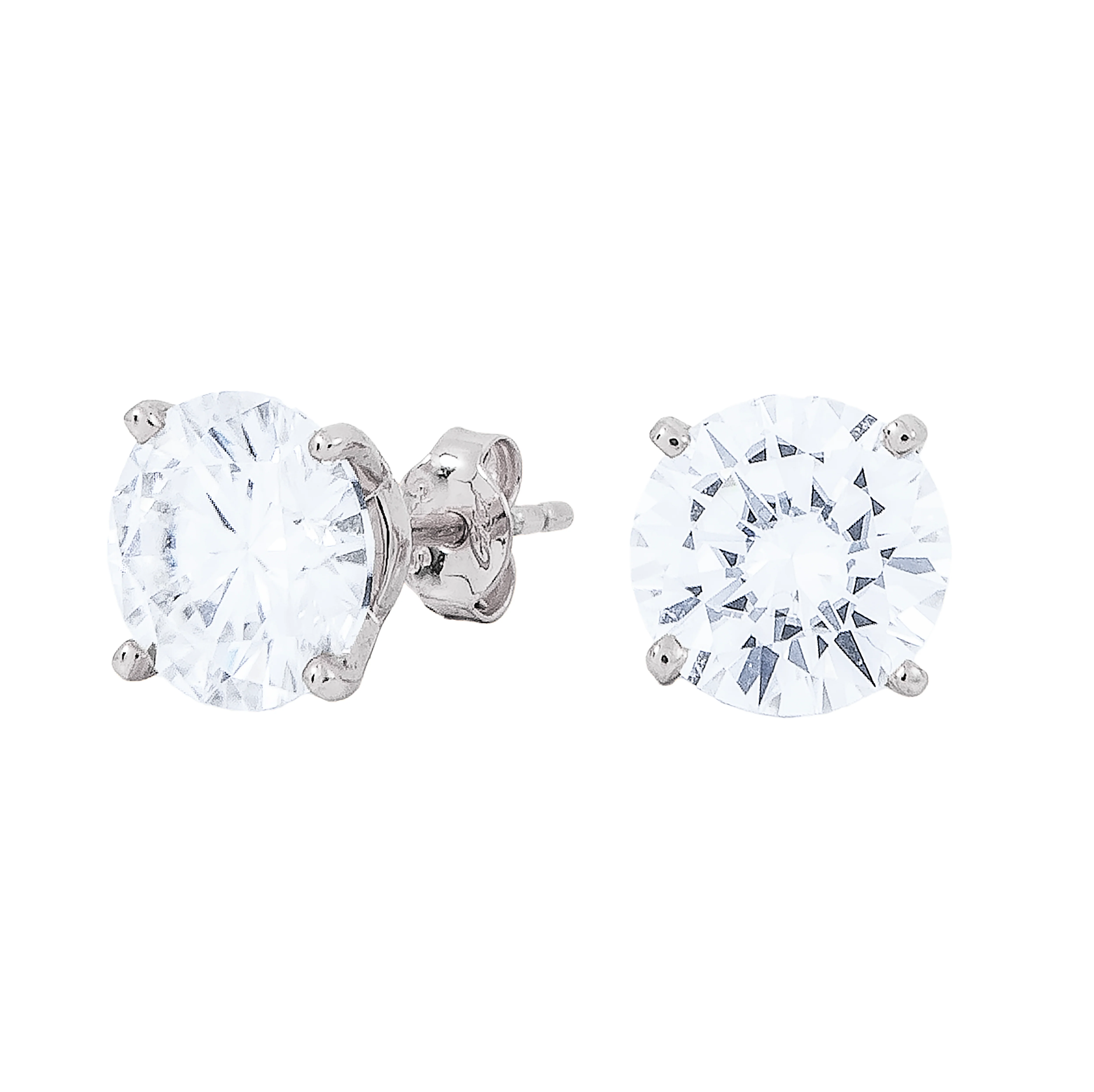 Men's 8MM Round Cut Moissanite Diamond Stud Earrings in White Gold Vermeil