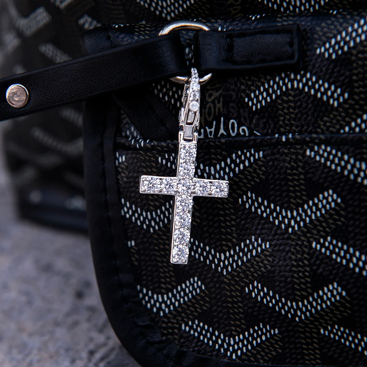 Diamond Cross Clip On Pendant - White Gold