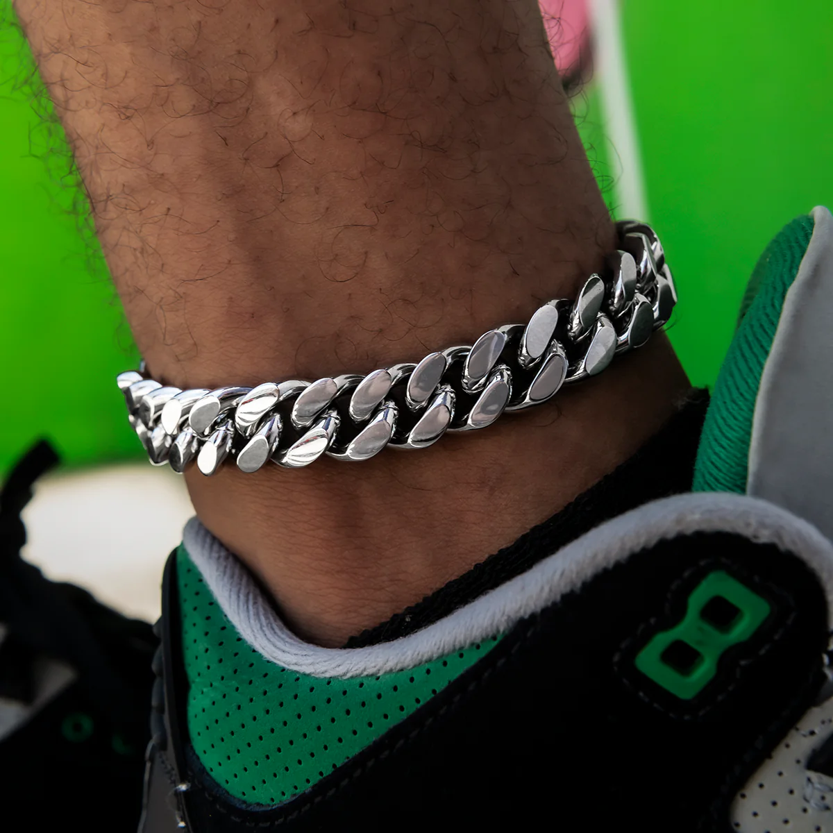 Miami Cuban Anklet in White Gold- 15mm