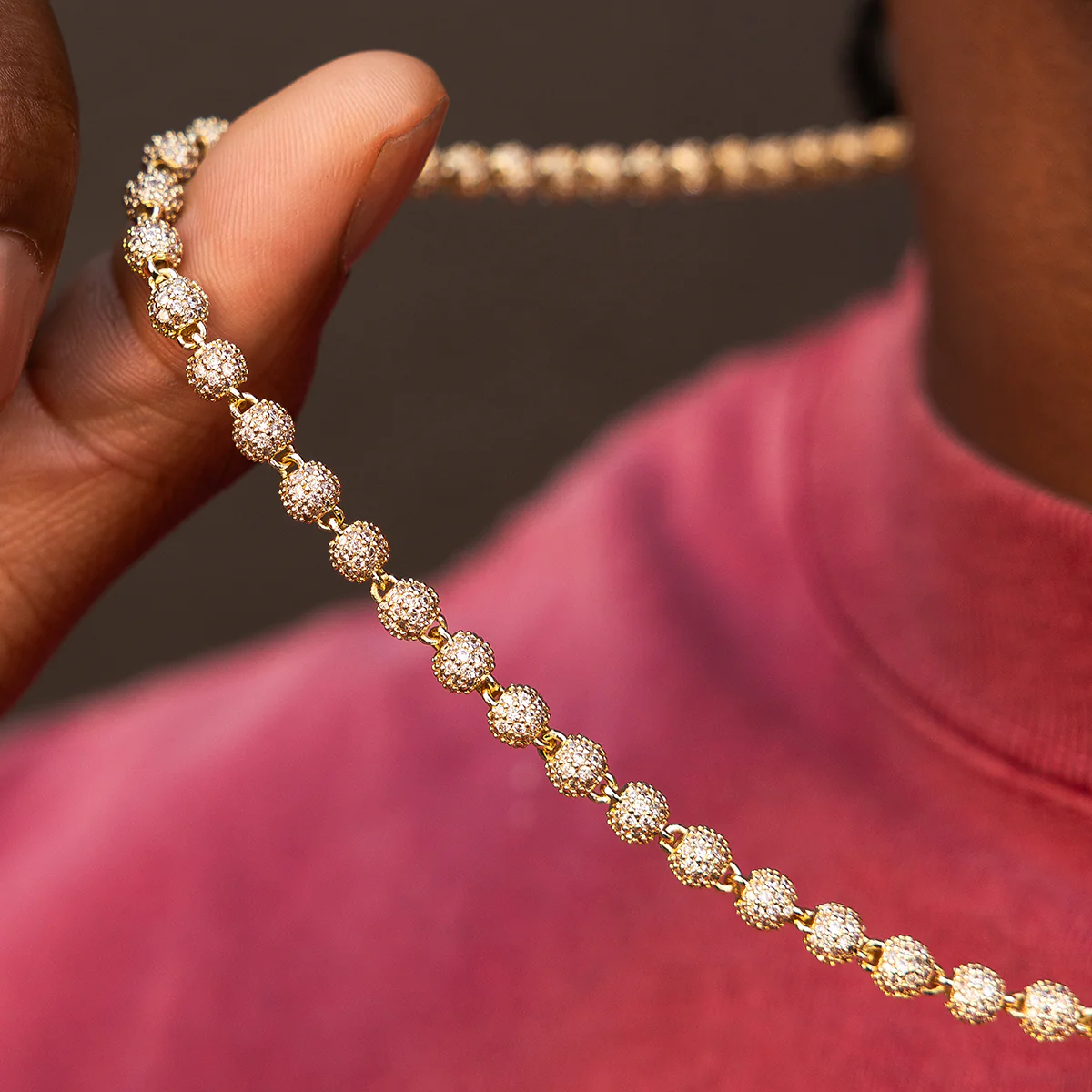 Iced Ball Chain in Yellow Gold - 4mm