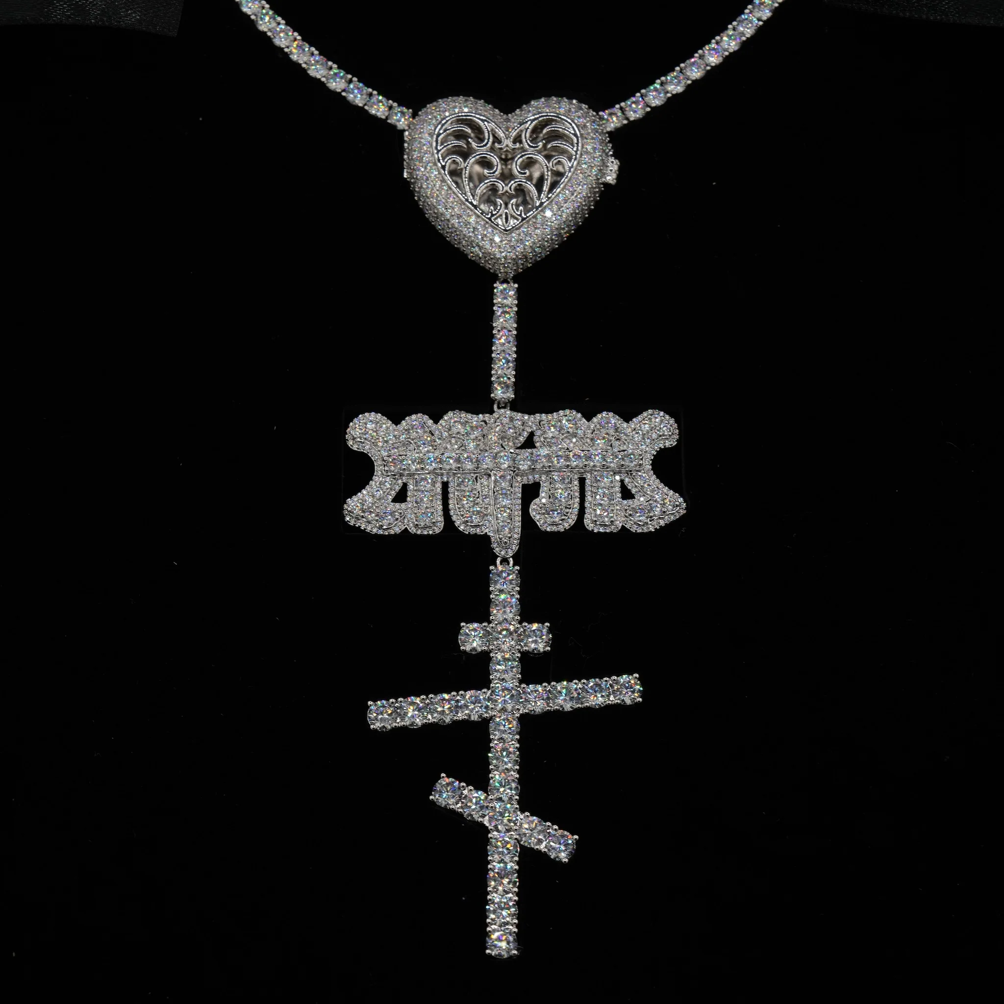 GLD X Bloody Osiris Iced Locket Rosary Chain in White Gold