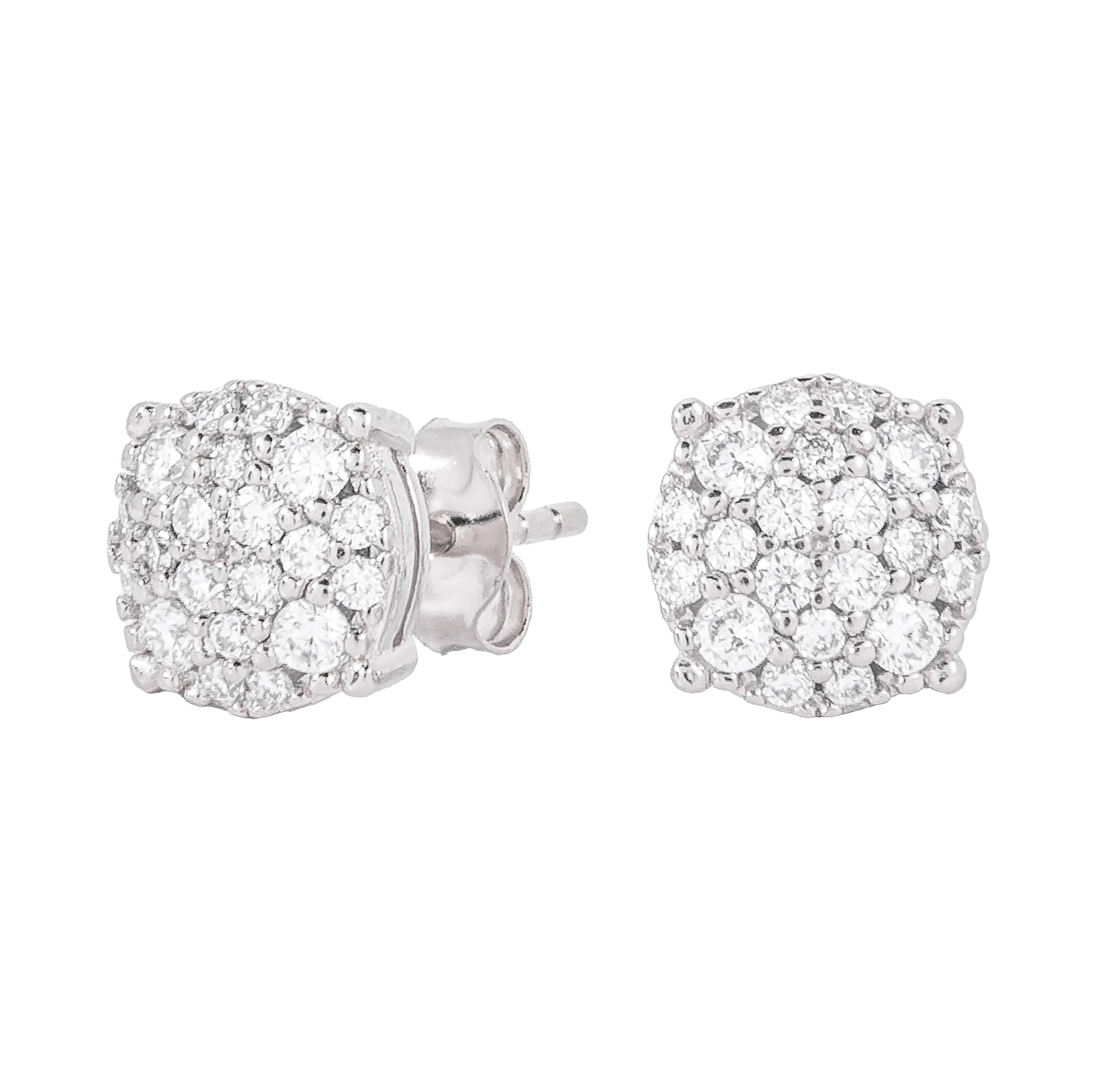 Men's 8MM Pave Set Moissanite Stud Earrings in White Gold Vermeil
