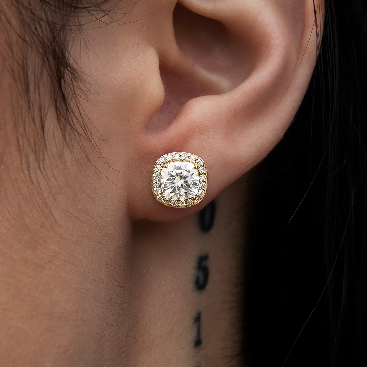 Women's Cushion Cut Moissanite Earrings in Yellow Gold Vermeil