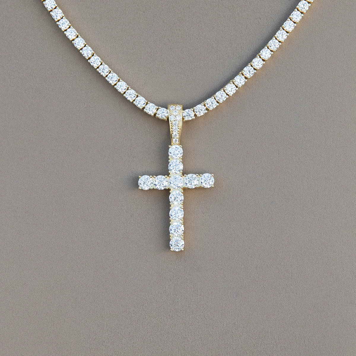 Women's Moissanite Diamond Cross Pendant in Yellow Gold Vermeil