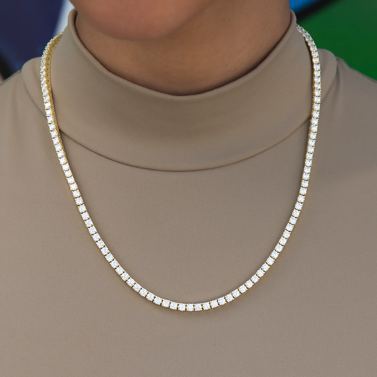 Women's Moissanite Diamond Tennis Necklace in Yellow Gold Vermeil- 3mm