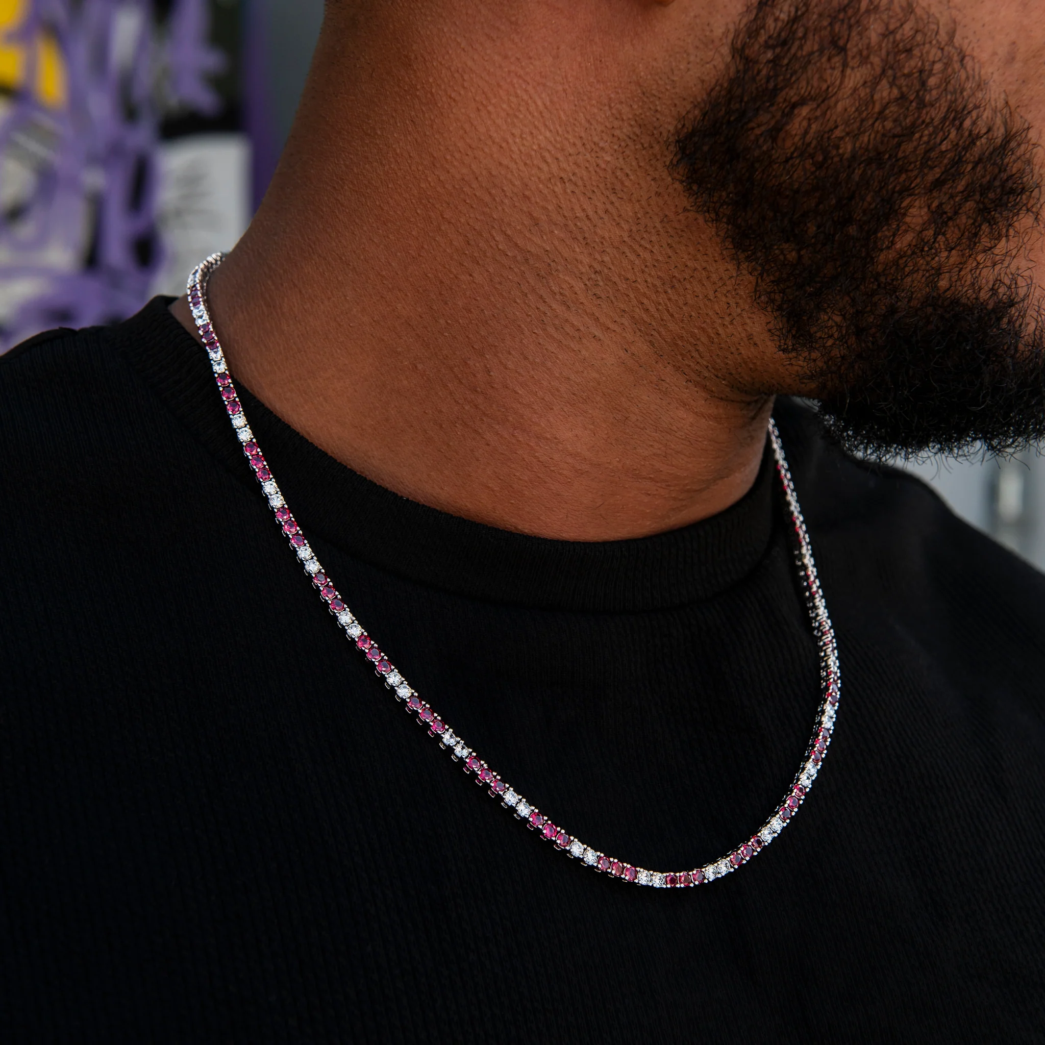 3MM Diamond Tennis Chain - Burgundy White
