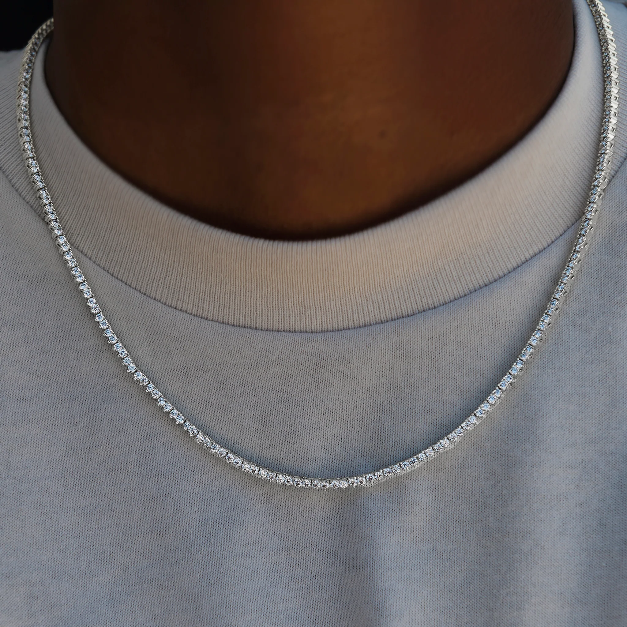 3 Prong Tennis Chain in White Gold -2mm