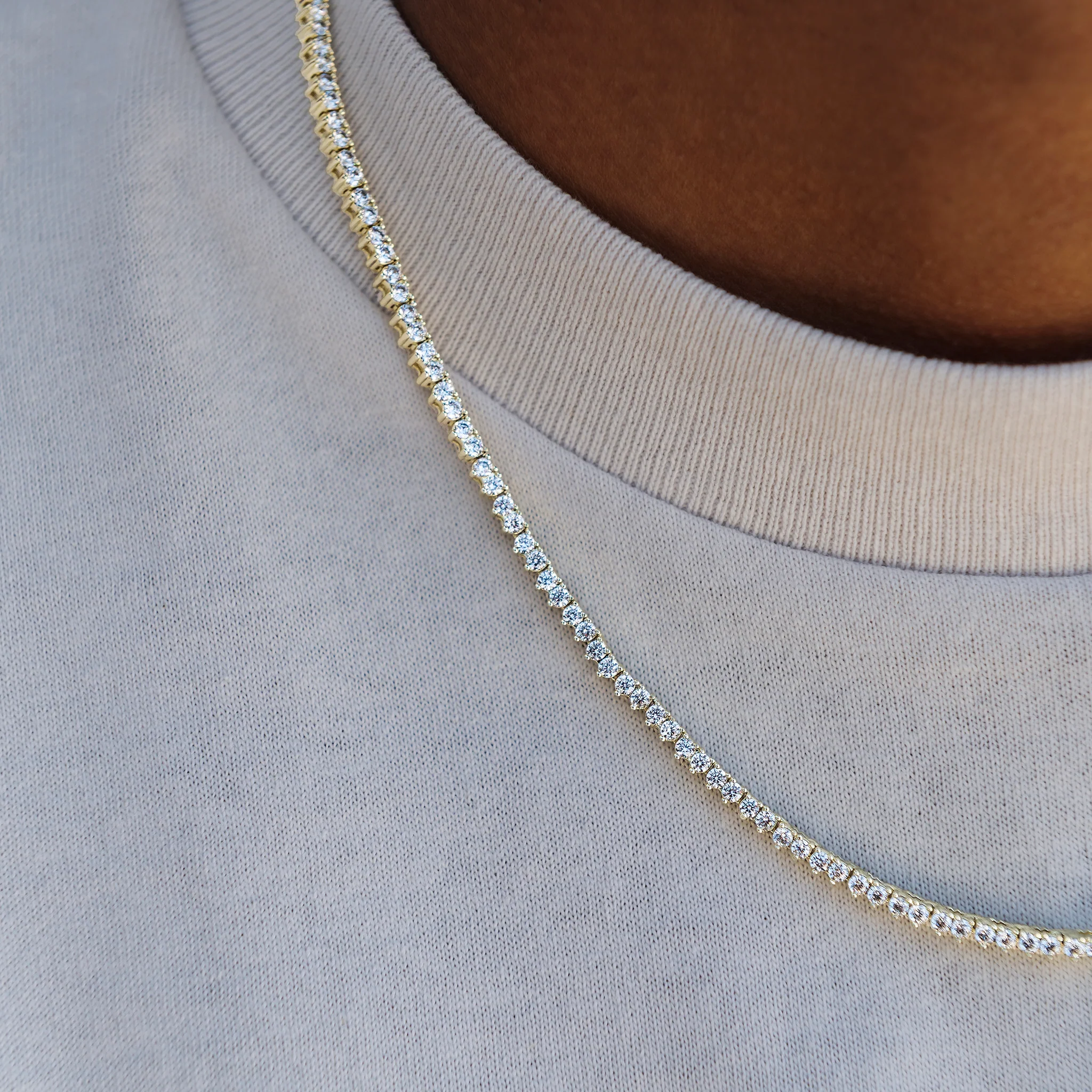 3 Prong Tennis Chain in Yellow Gold -2mm