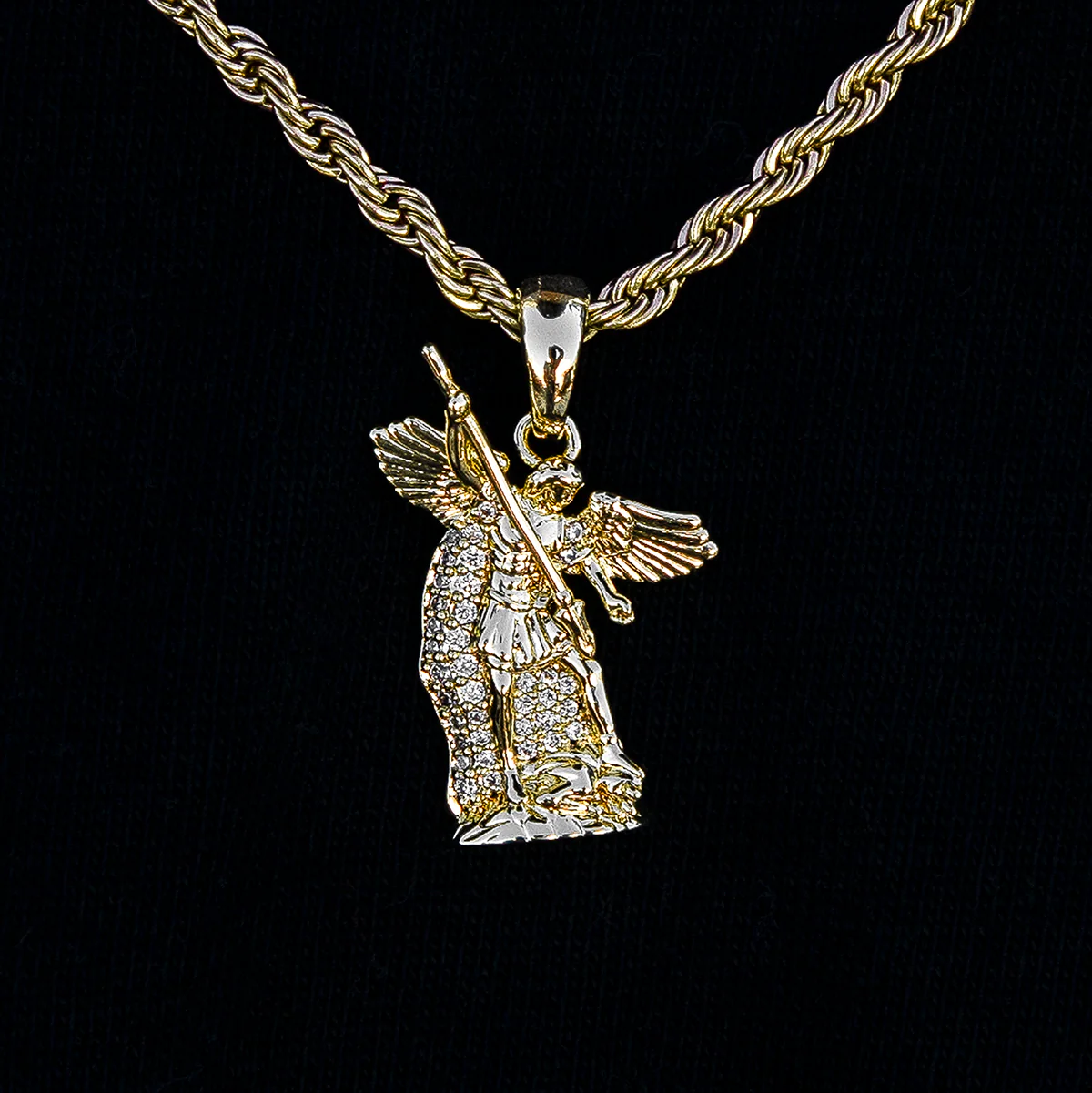 Micro Saint Michael Pendant in Yellow Gold