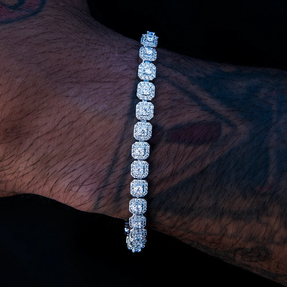 Men's 6MM Clustered Moissanite Tennis Bracelet in White Gold Vermeil