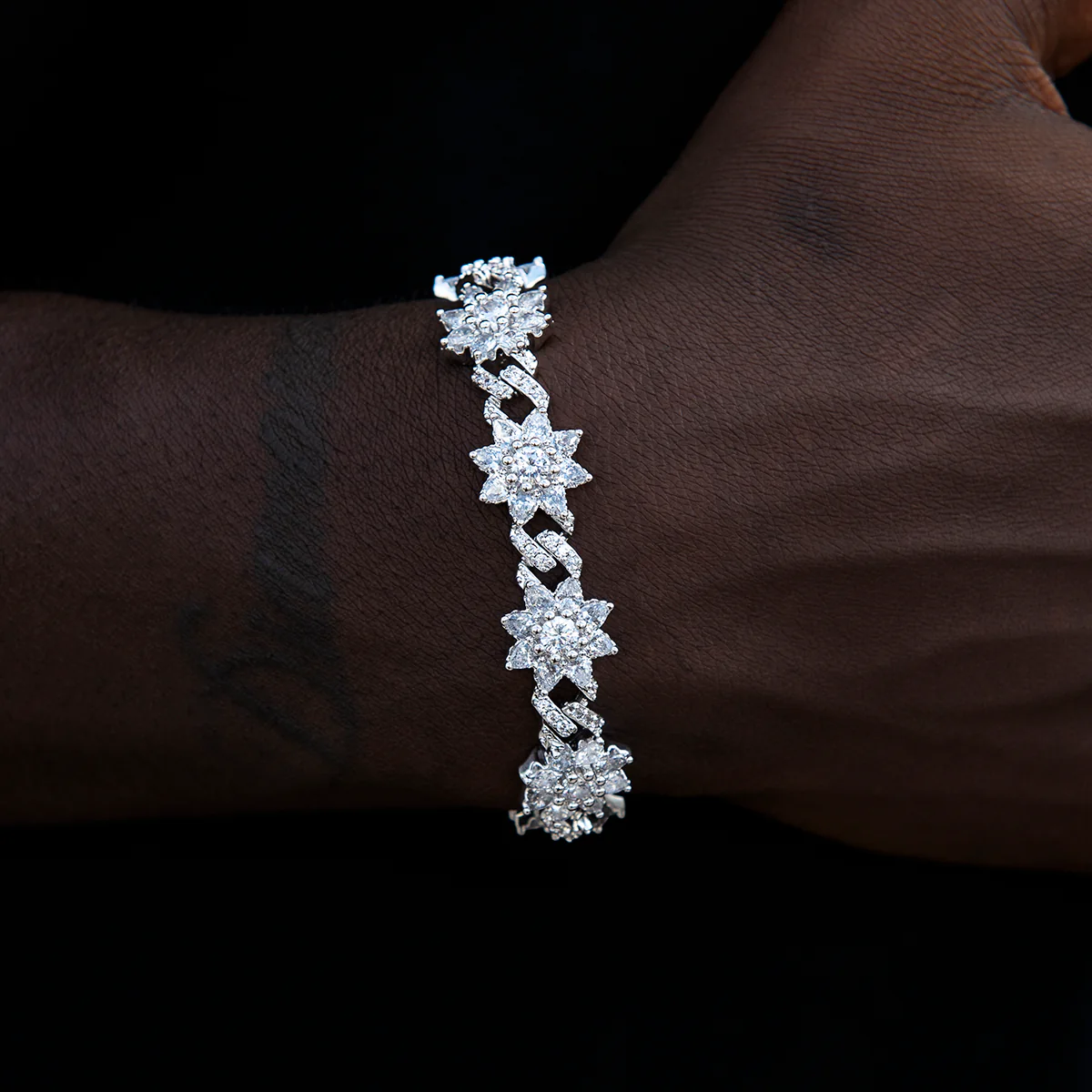 Diamond Infinity Flower Cuff Bracelet in White Gold