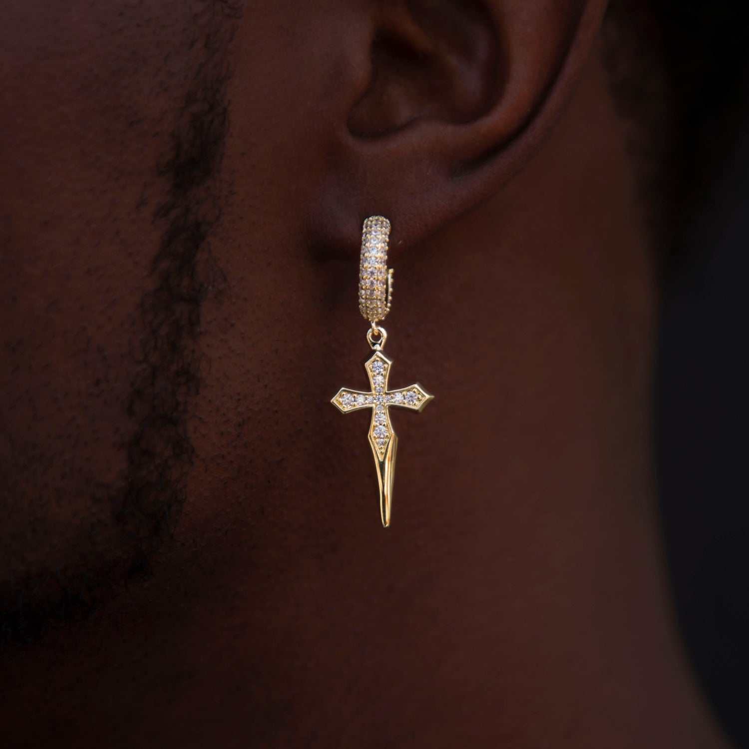 Dripping Cross Extra Small Huggie Hoop Earrings in Yellow Gold