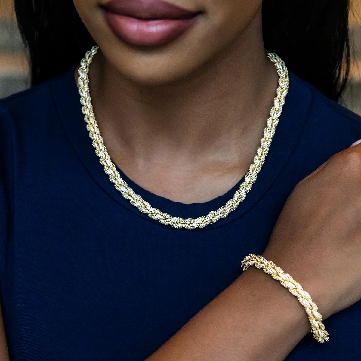 Diamond Rope Necklace + Bracelet Bundle in Yellow Gold- 8mm