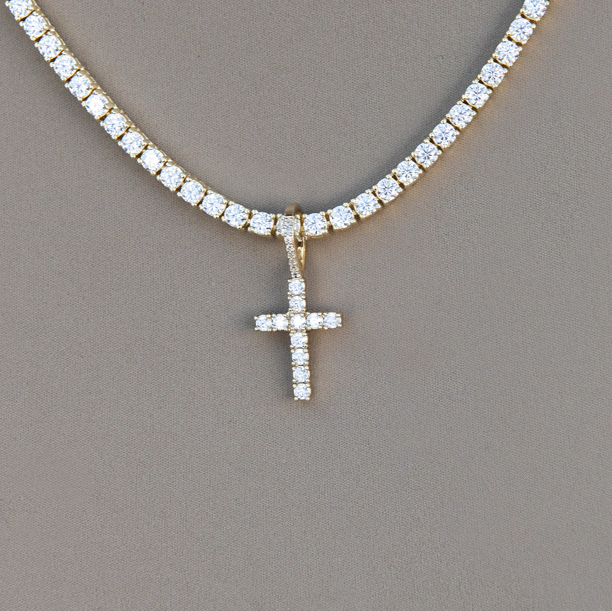 Women's Moissanite Diamond Cross Micro Pendant in Yellow Gold Vermeil