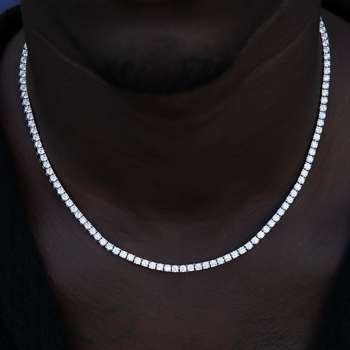 Men's Moissanite Diamond Tennis Chain in White Gold Vermeil- 3mm