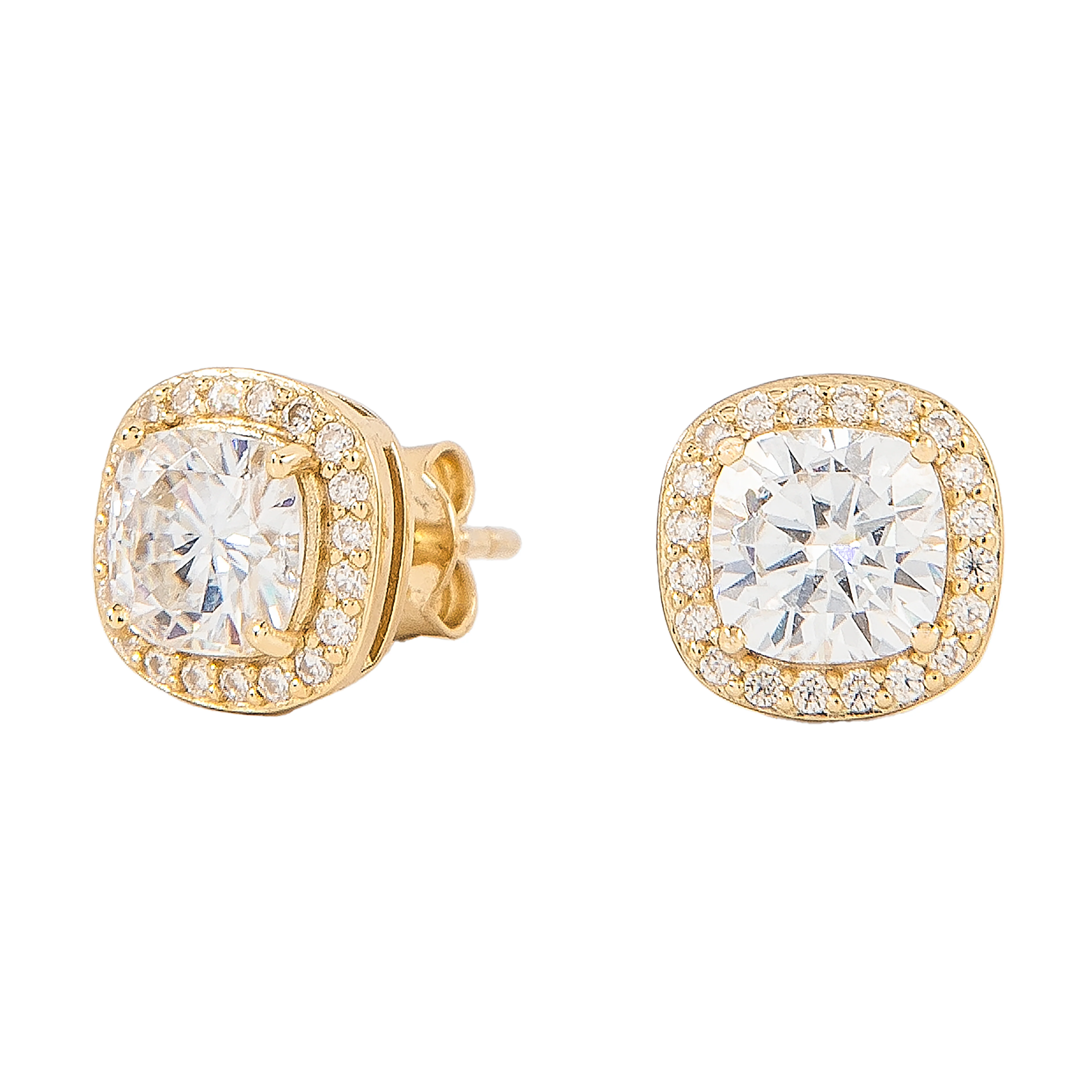 Men's Cushion Cut Moissanite Earrings in Yellow Gold Vermeil