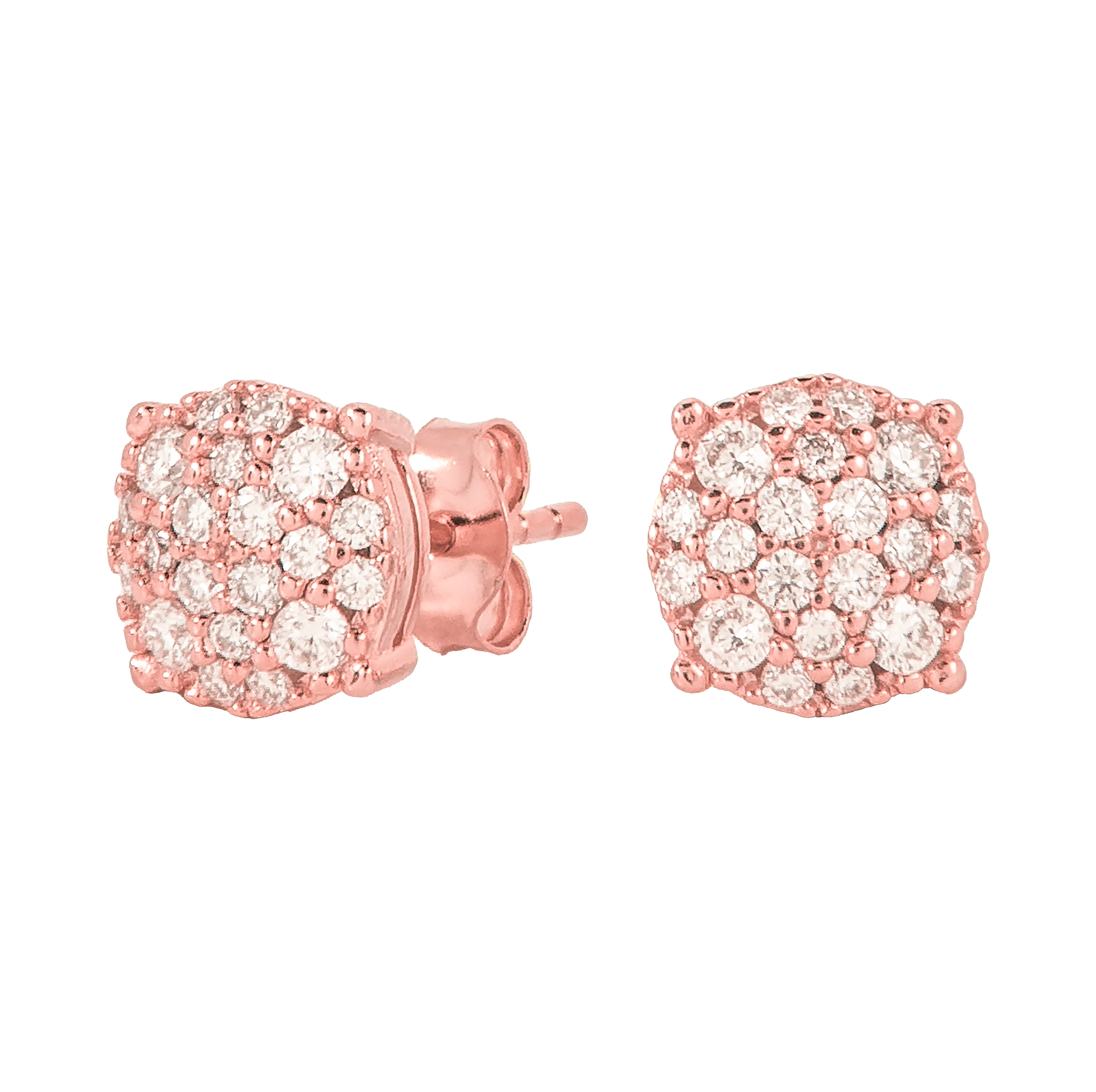 Men's 8MM Pave Set Moissanite Stud Earrings in Rose Gold Vermeil
