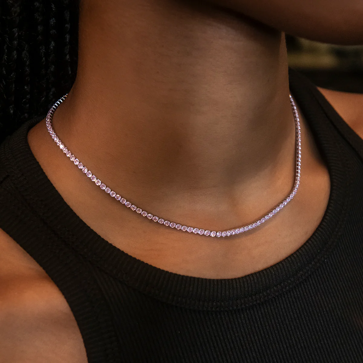 Pink Diamond Micro Tennis Necklace + Bracelet Bundle in White Gold