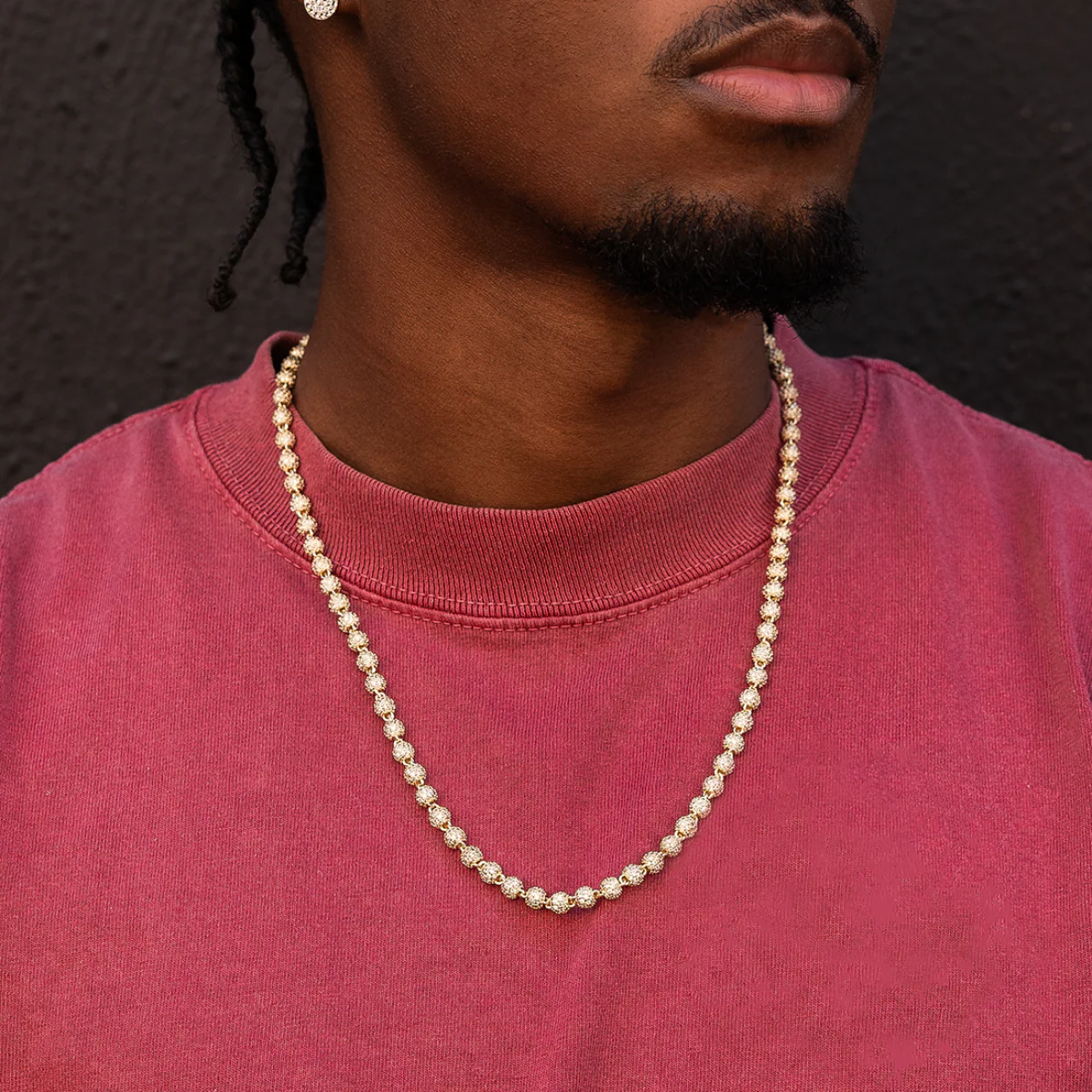 Iced Ball Chain in Yellow Gold - 4mm