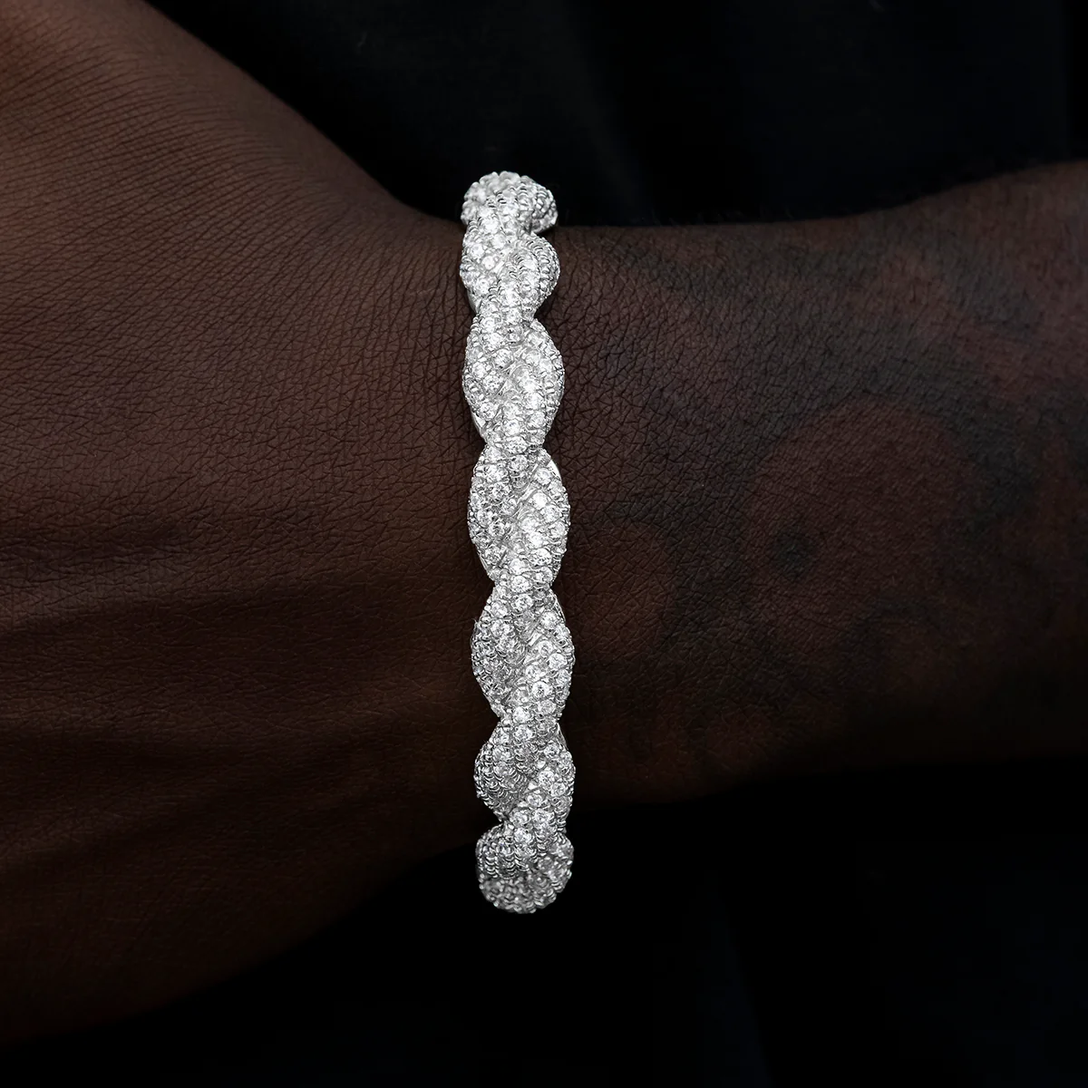 Diamond Rope Cuff Bracelet in White Gold- 10mm