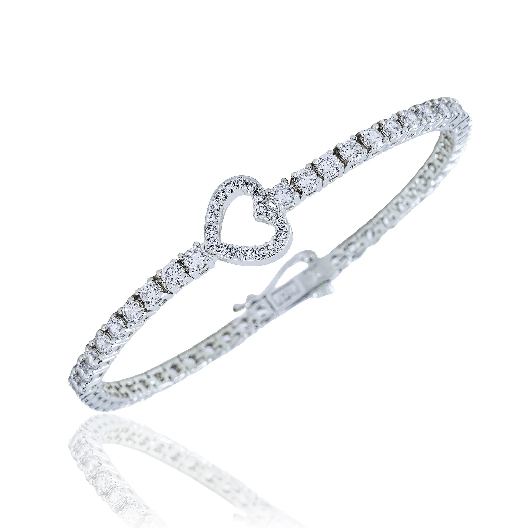Women's Moissanite Heart Tennis Bracelet in White Gold Vermeil