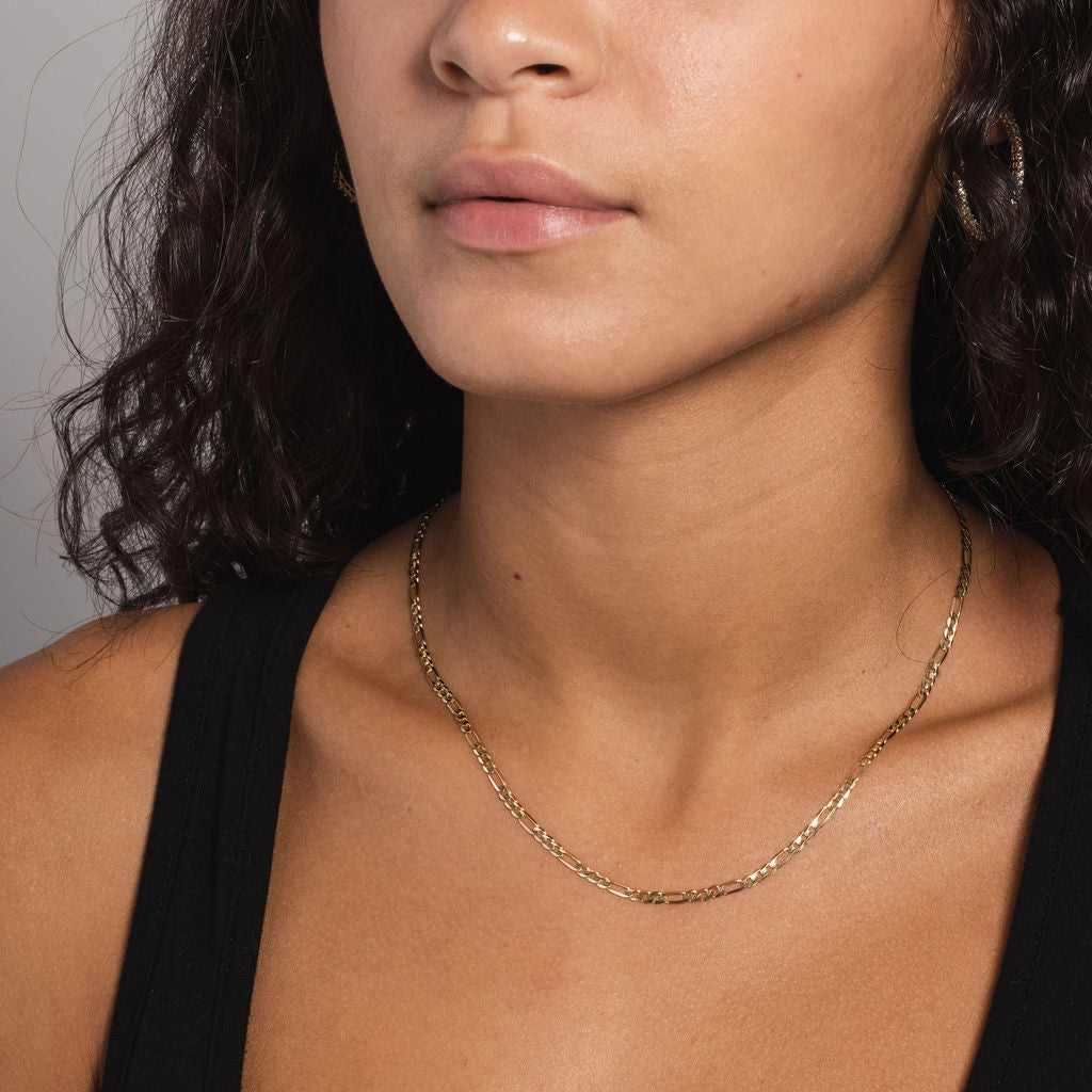 Solid Gold Figaro Link Necklace (2mm)