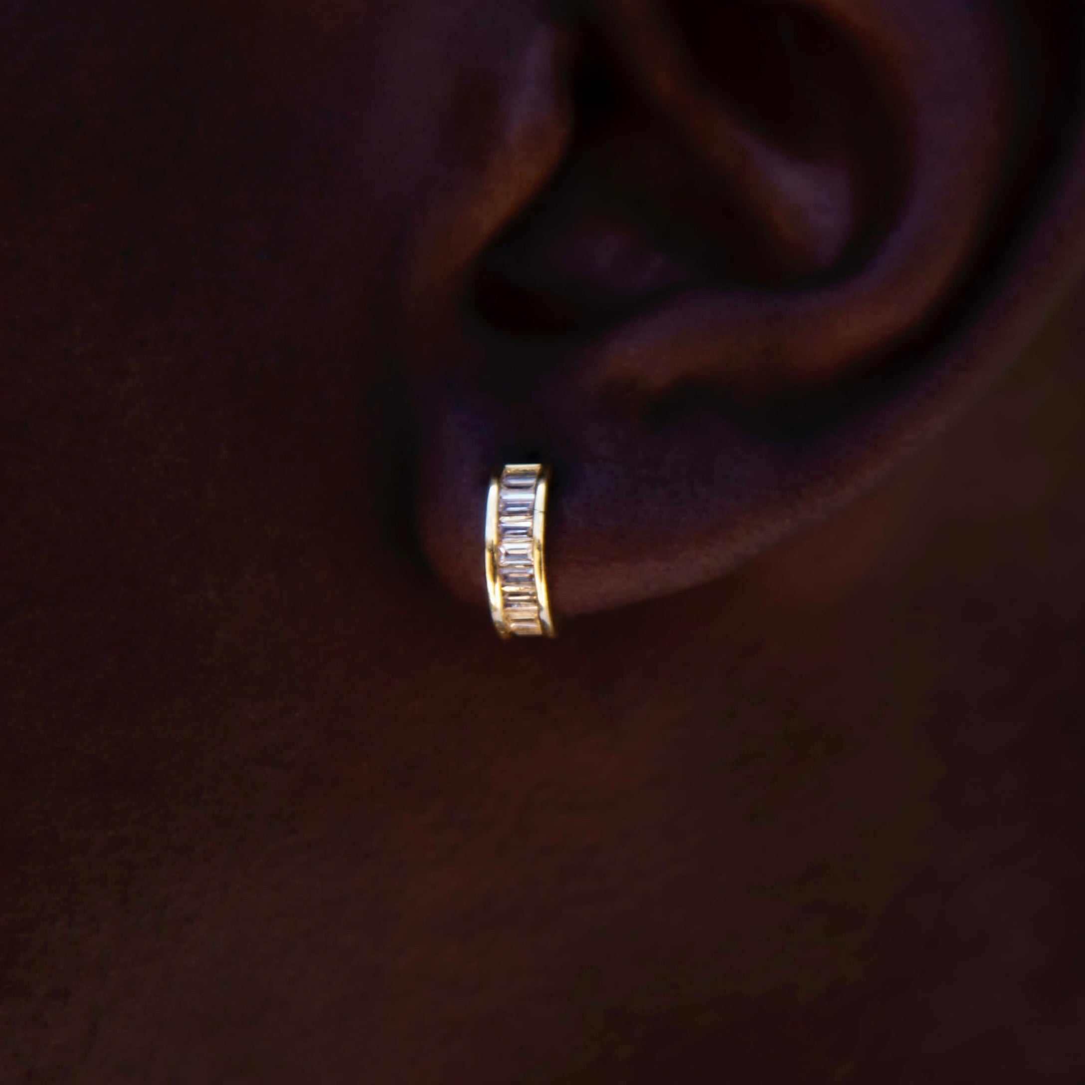 Baguette Hoop Earrings in Yellow Gold