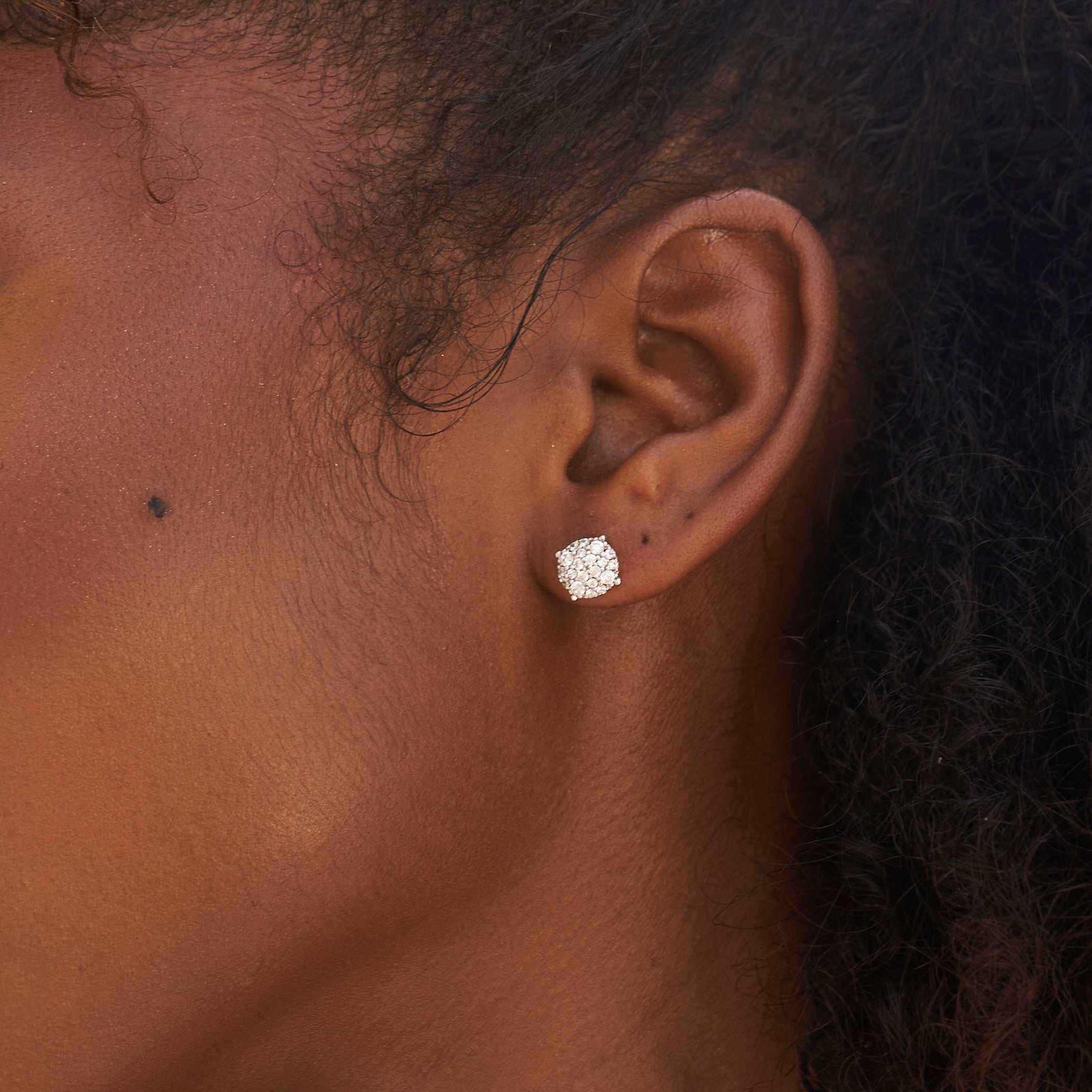 Women's 8MM Pave Set Moissanite Stud Earrings in White Gold Vermeil