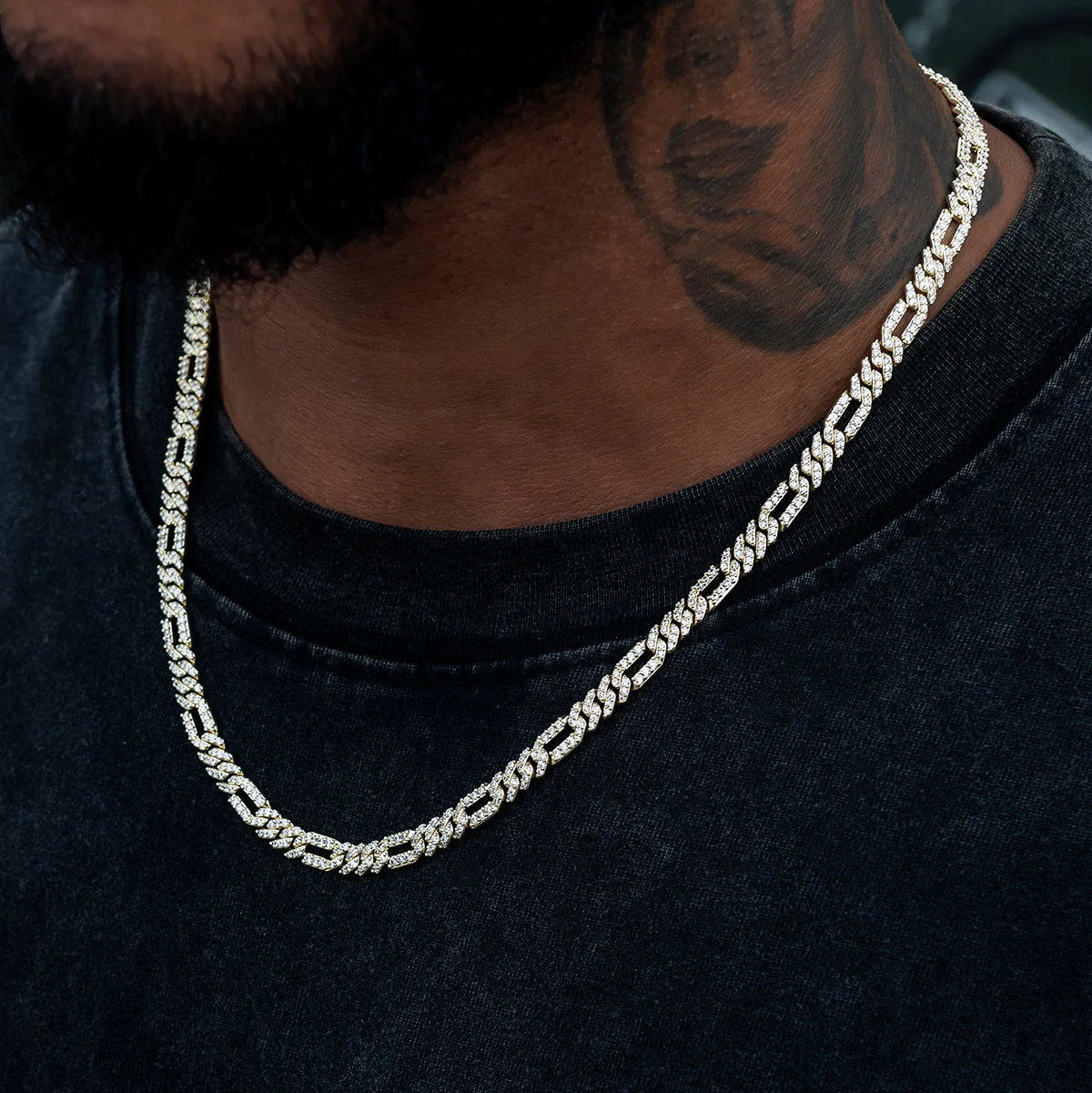 Diamond Figaro Chain in Yellow Gold- 6mm