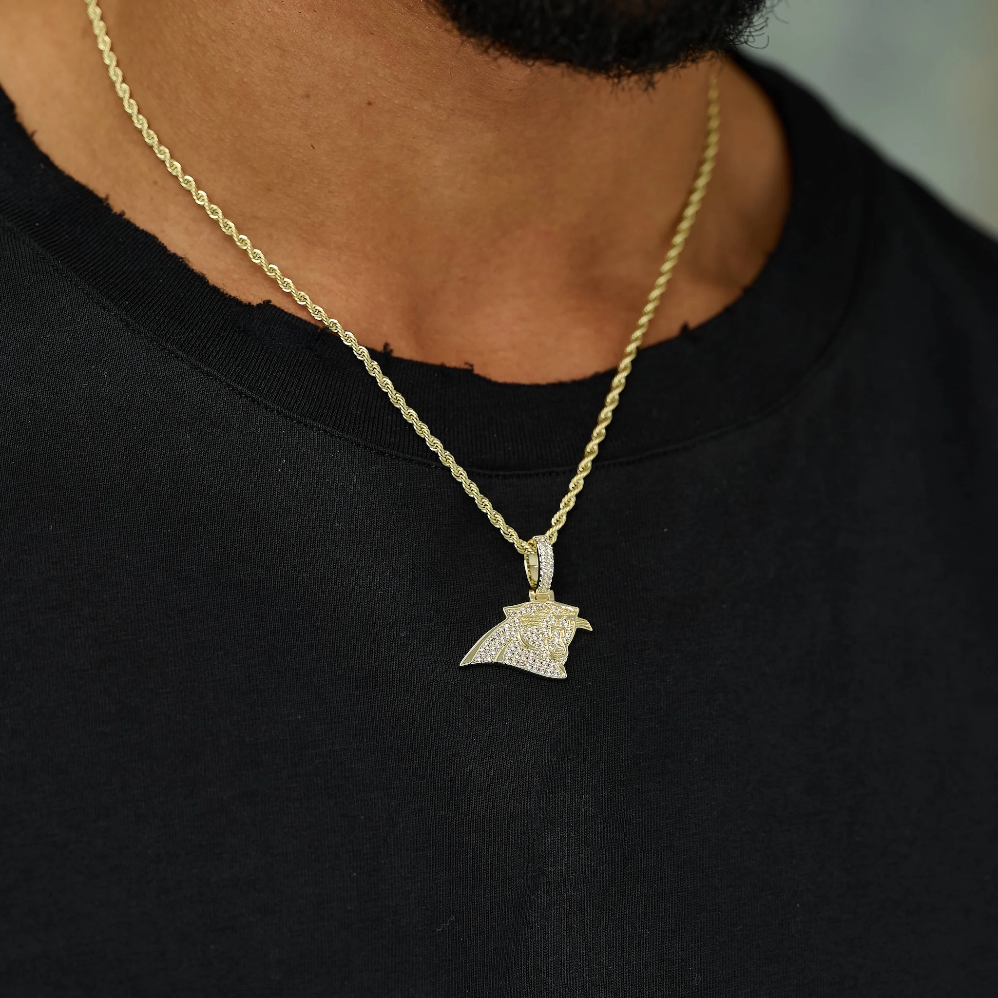 Carolina Panthers Official NFL Micro Logo Pendant in Yellow Gold