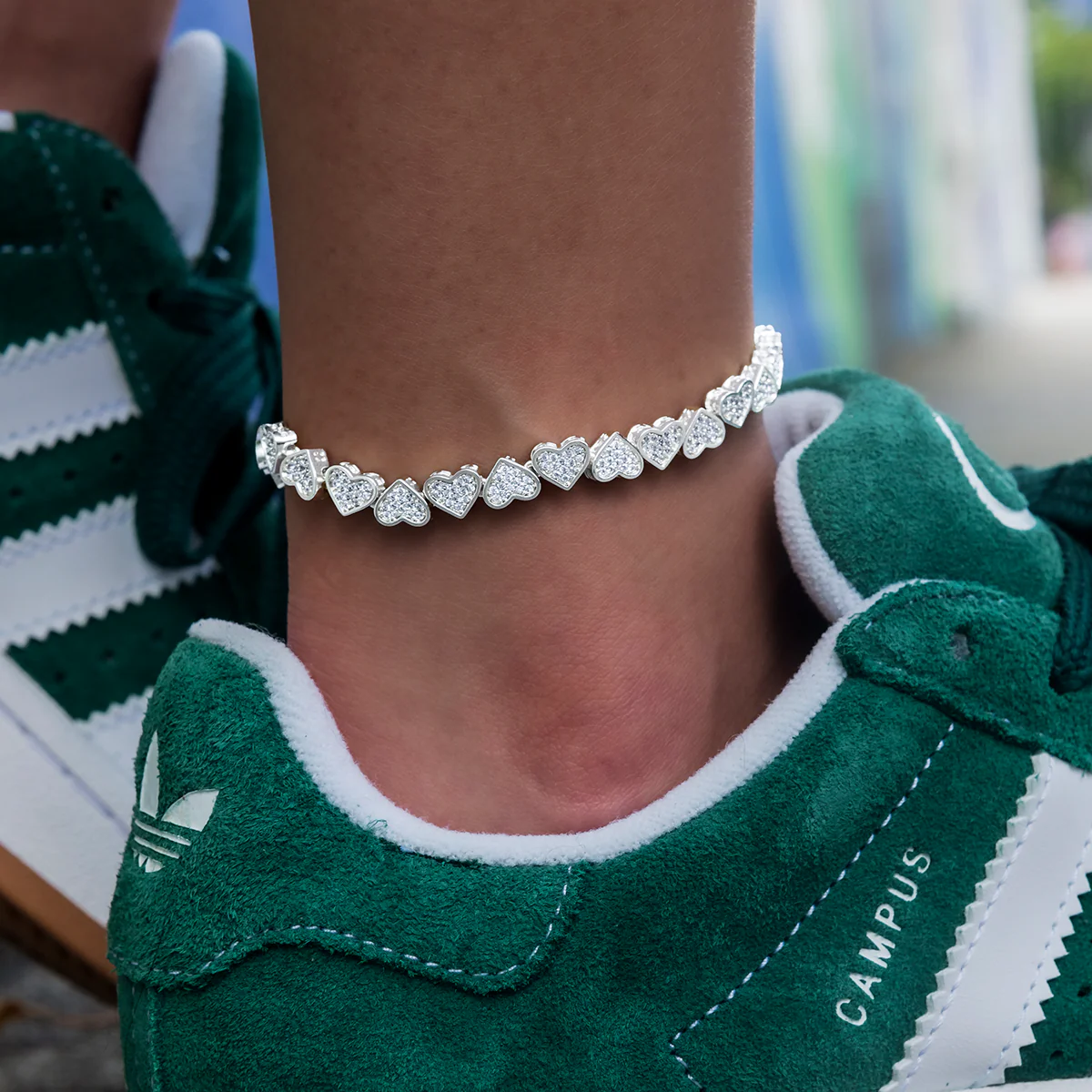 Eternity Heart Anklet in White Gold