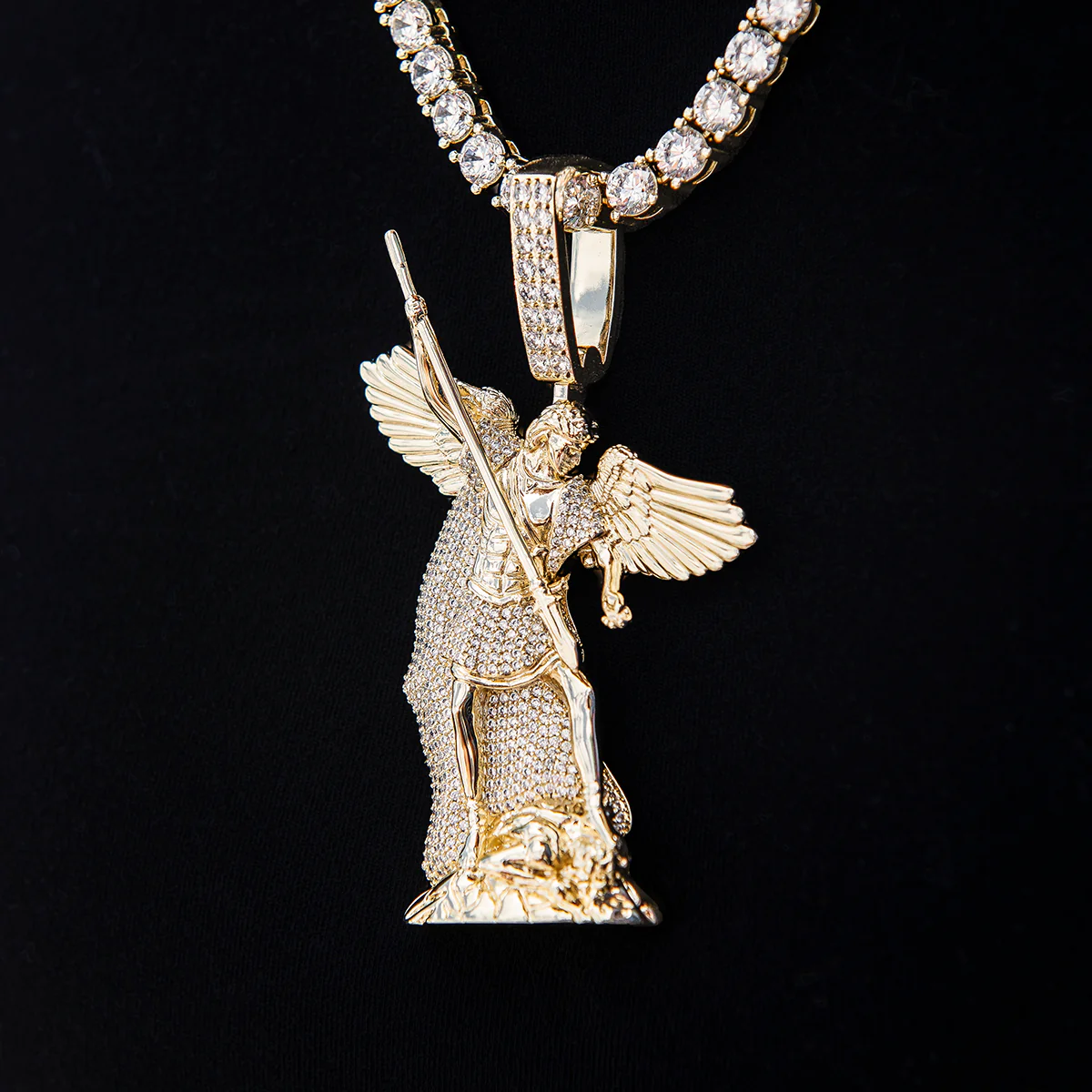 Large Saint Michael Pendant in Yellow Gold