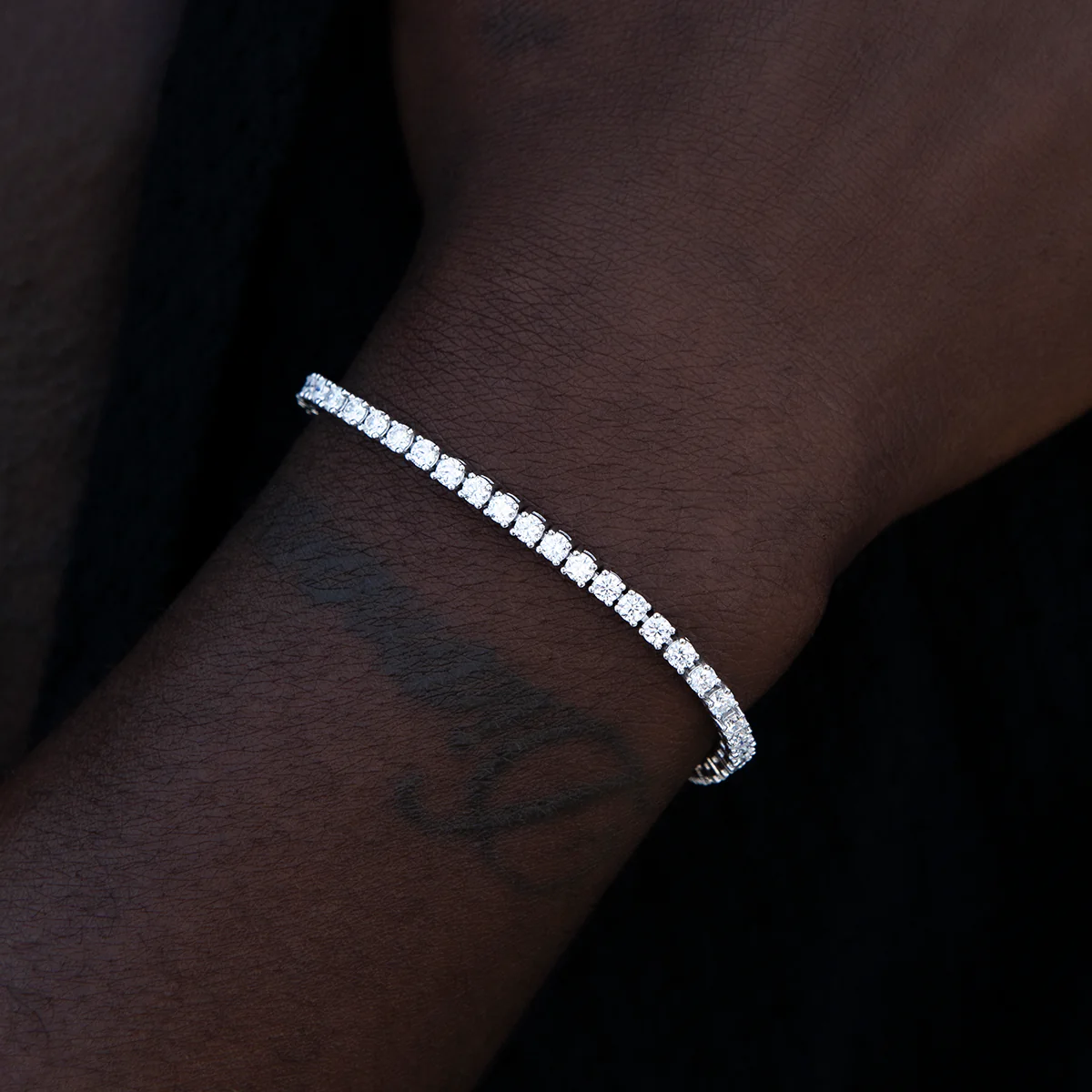 Men's Moissanite Diamond Tennis Bracelet in White Gold Vermeil- 3mm