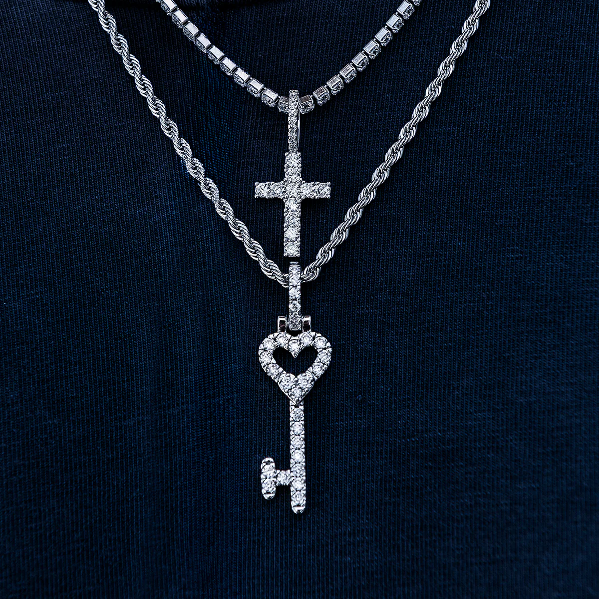 Cross and Heart Key Set in White Gold