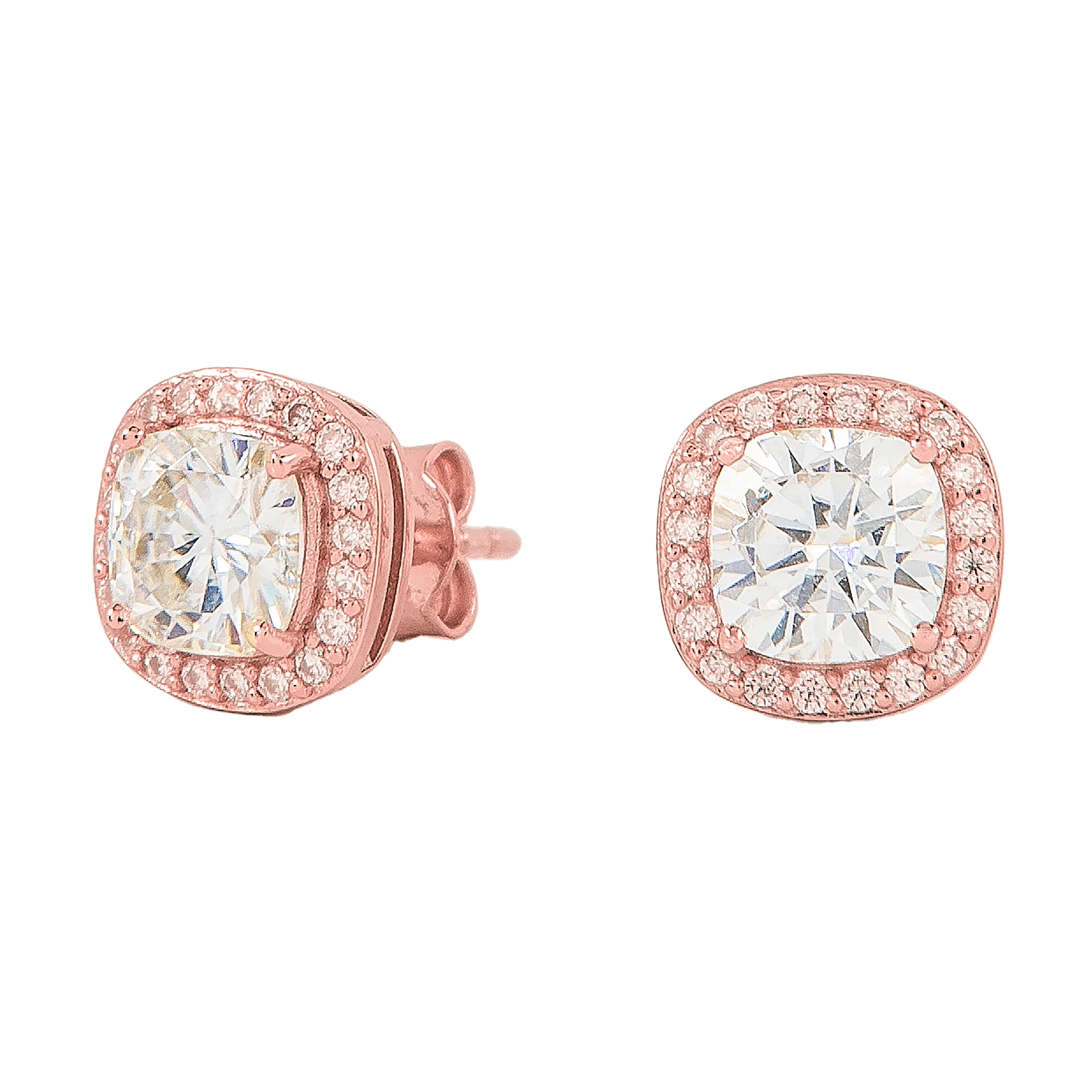 Women's Cushion Cut Moissanite Earrings in Rose Gold Vermeil
