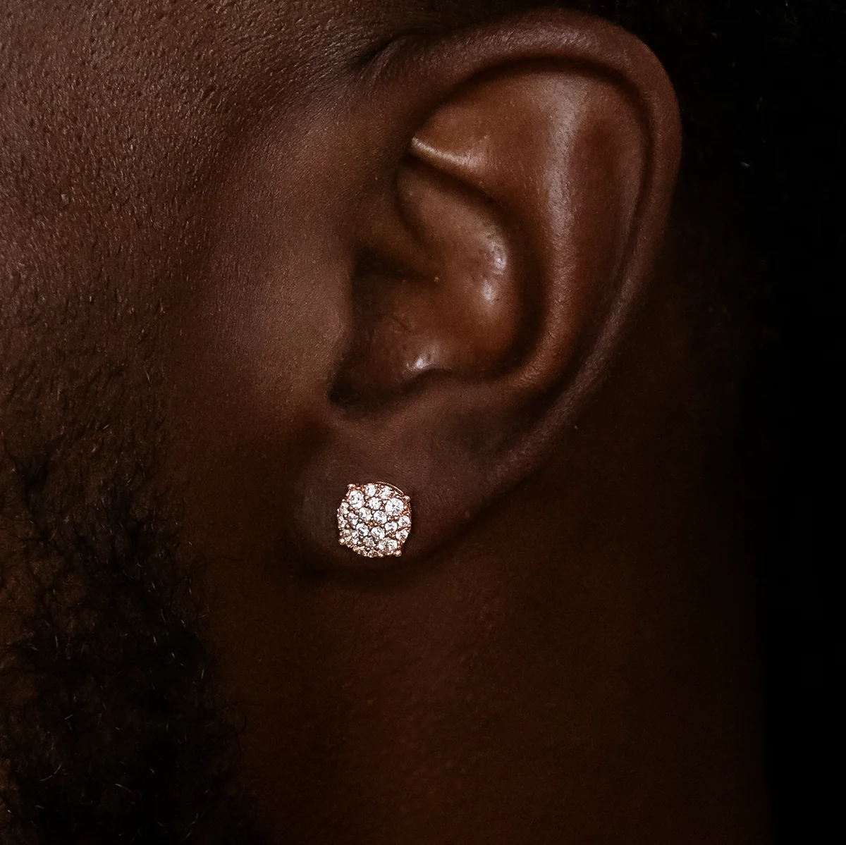 Men's 8MM Pave Set Moissanite Stud Earrings in Rose Gold Vermeil