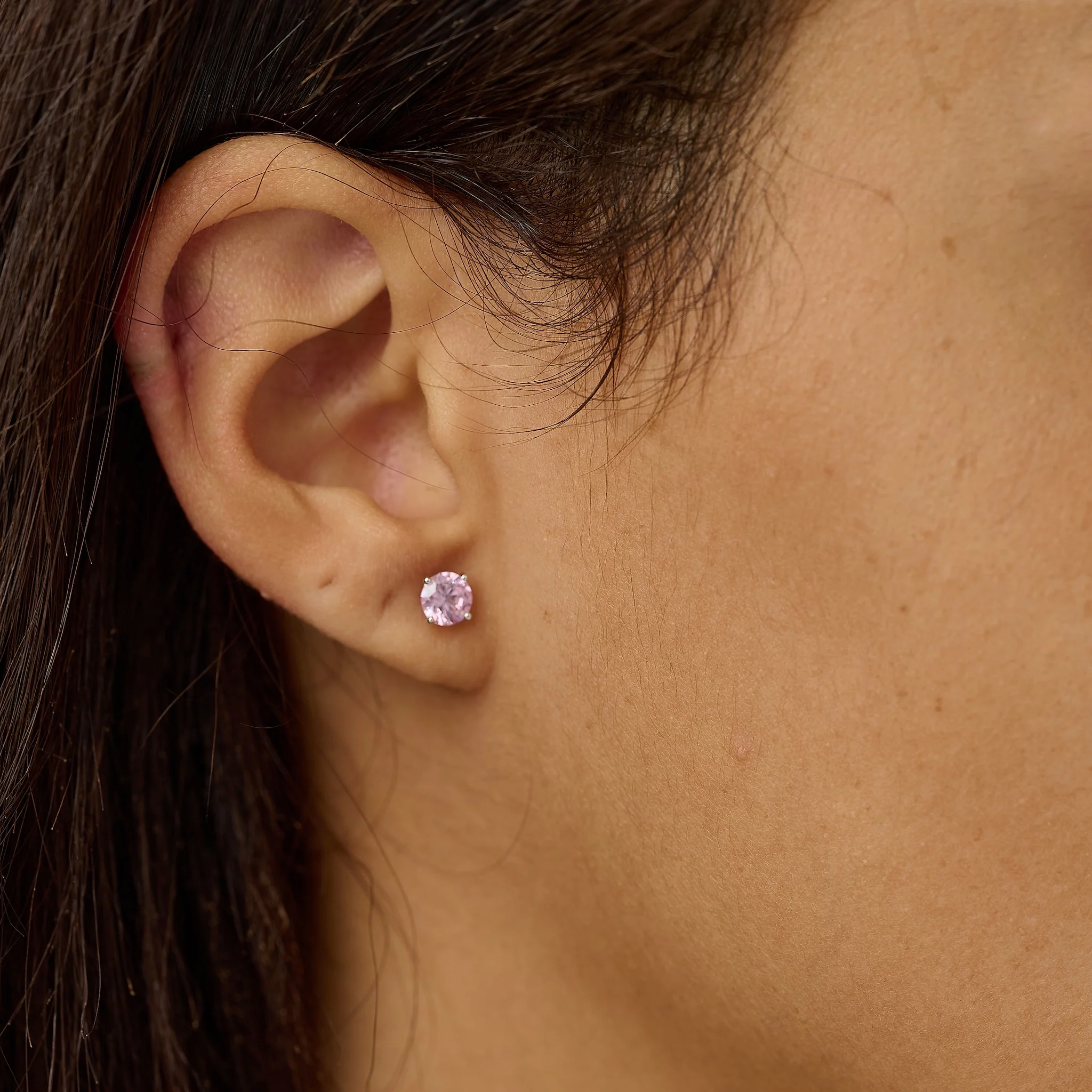 Pink Round Cut Stud Earring in White Gold - 5mm