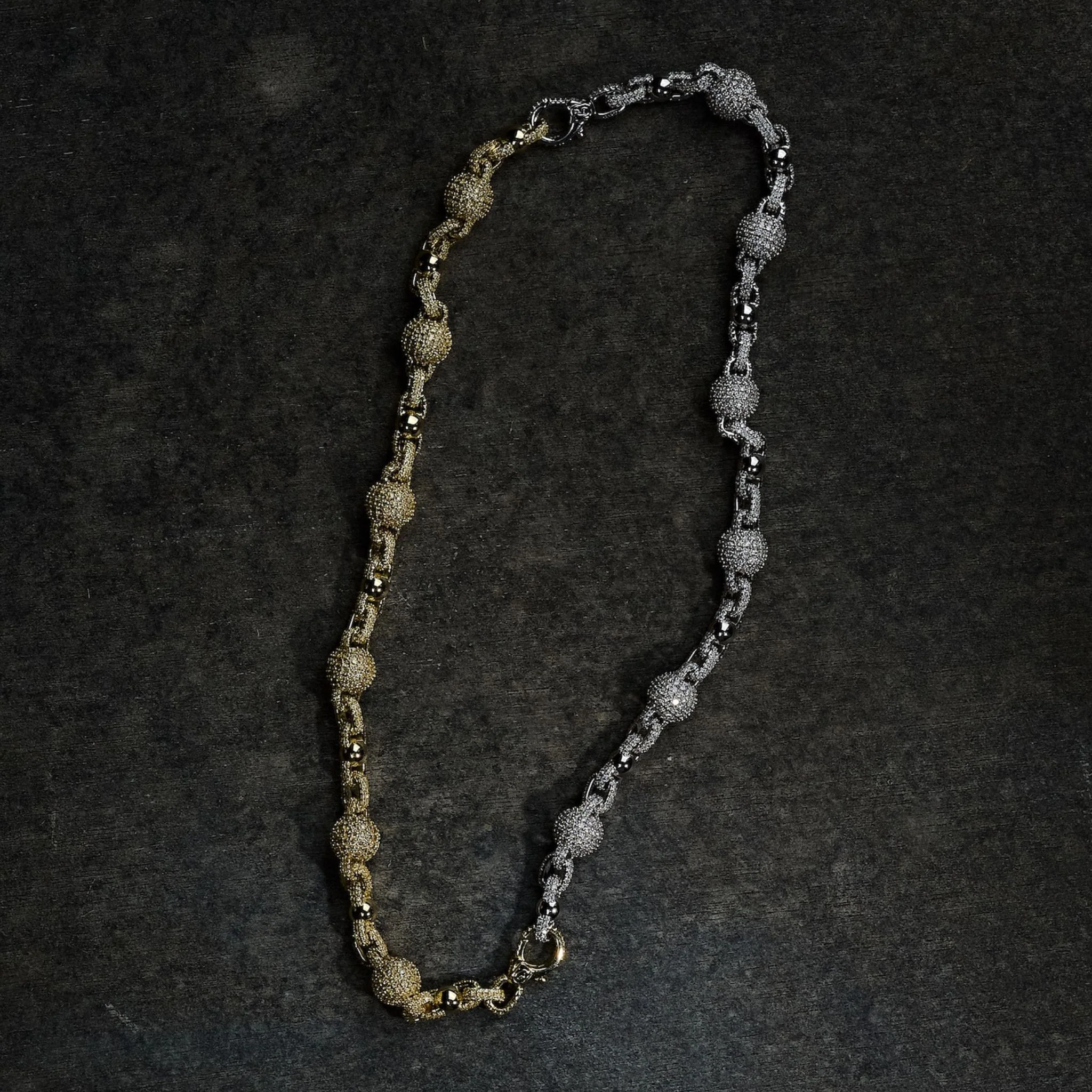 GLD X Bloody Osiris Dual Finish Ball Chain in White and Yellow Gold