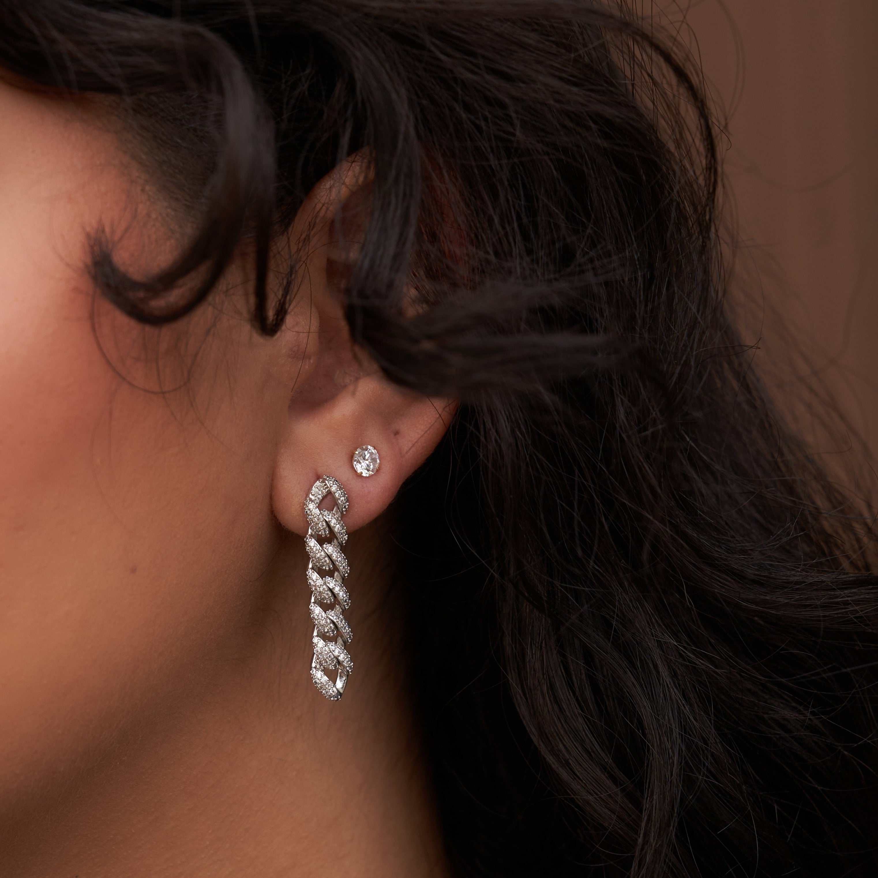 GLD Prong Cuban Stud Earrings in White Gold- 6mm