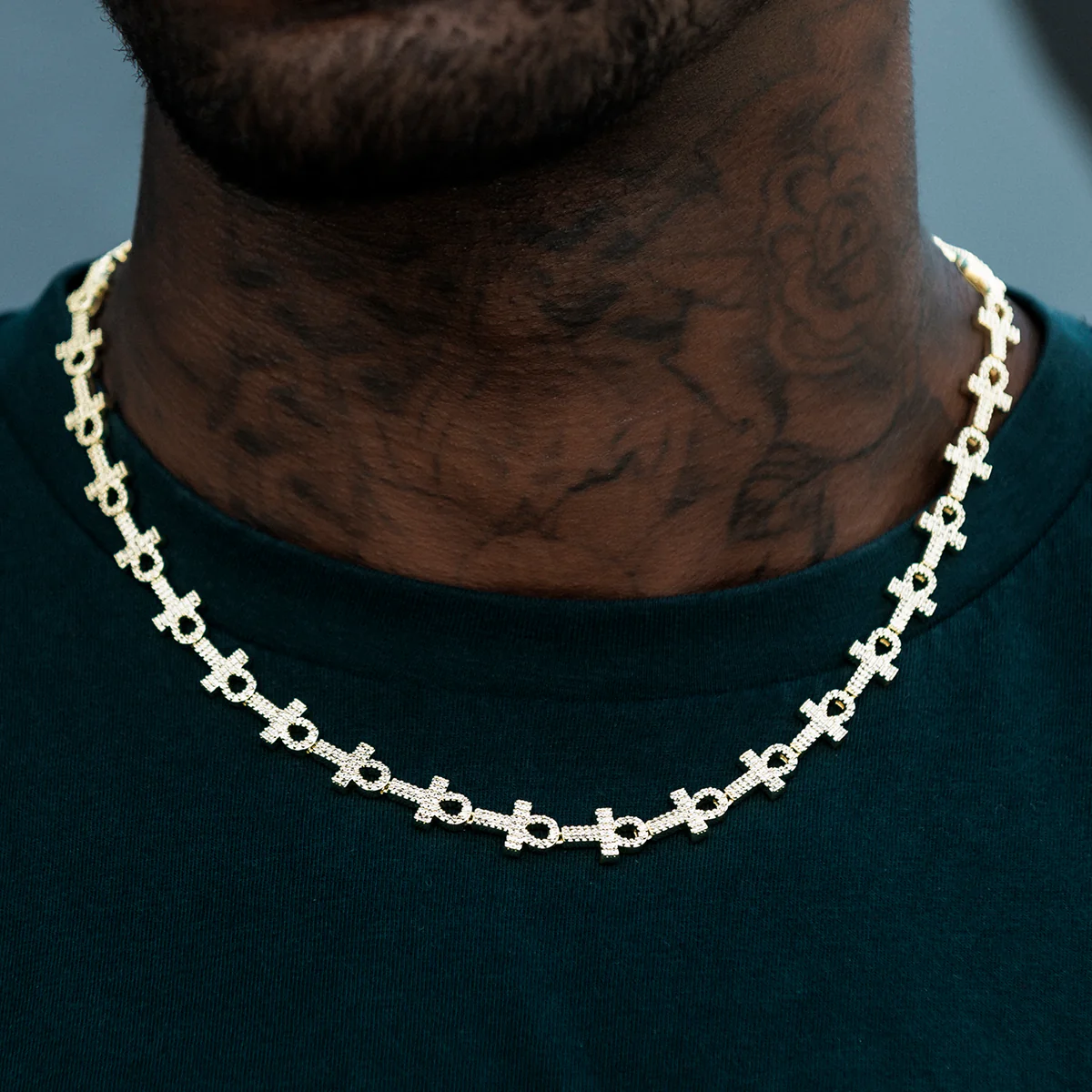 Diamond Ankh Cross Chain in Yellow Gold